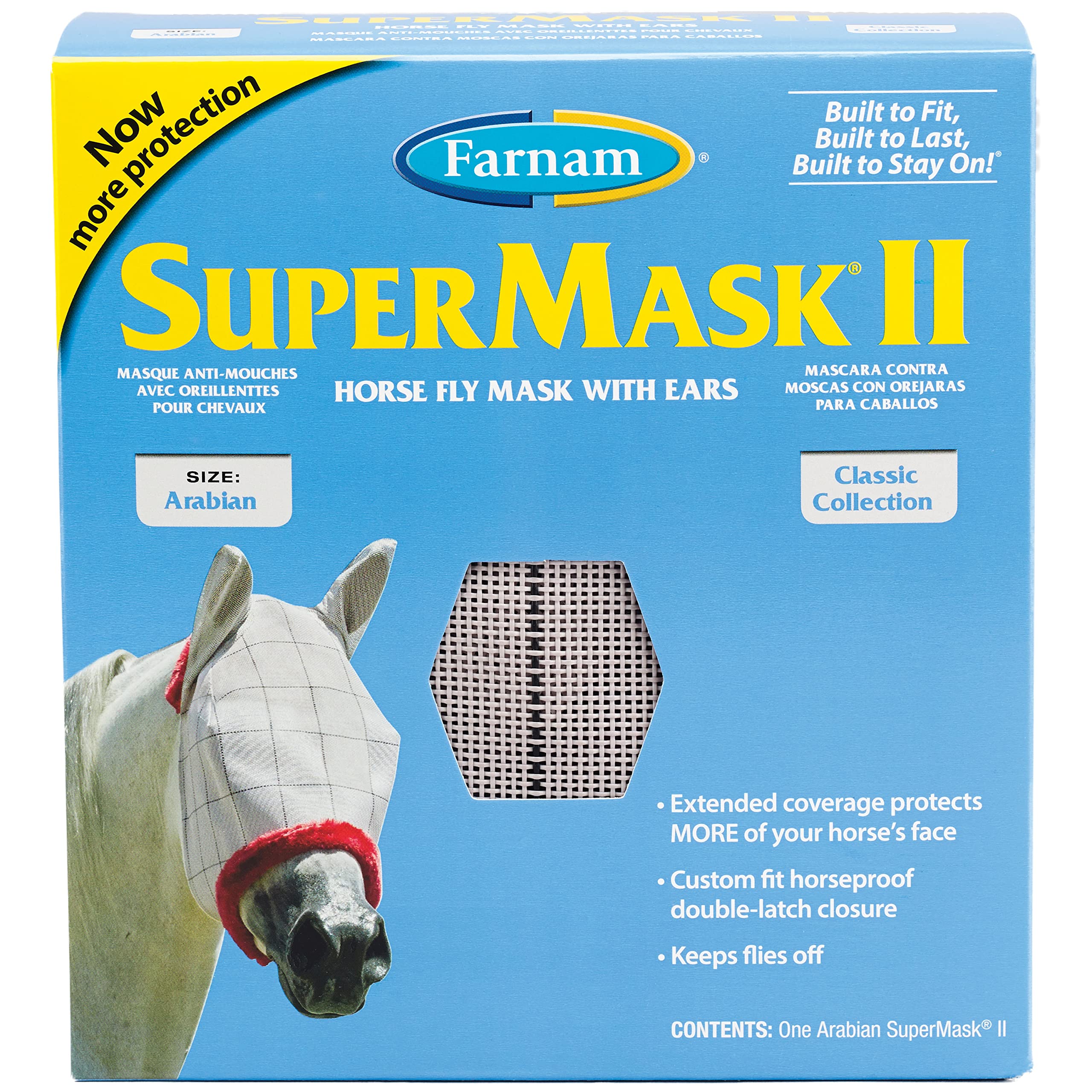 Farnam SuperMask II Classic Horse Fly Mask with Ears, Arabian size, Assorted