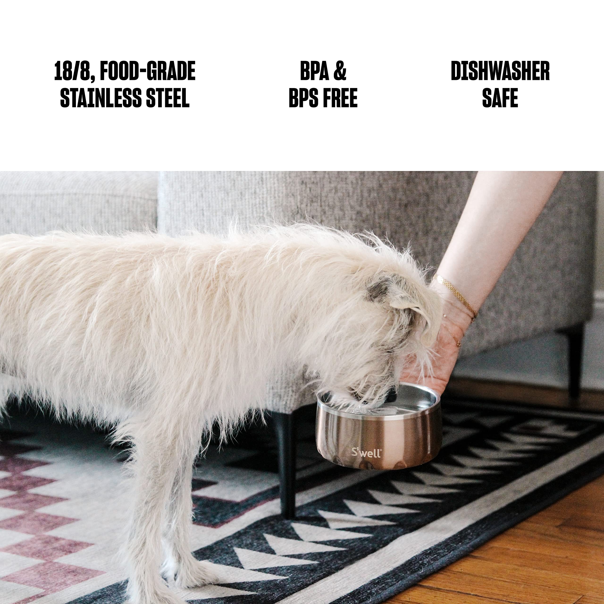 S'Well Stainless Steel Pet Bowl, 16Oz, Onyx, For Small To Medium Size Dogs, Mess Free Design With Non Slip Rubber Bottom, Dishwasher Safe, Bpa Free