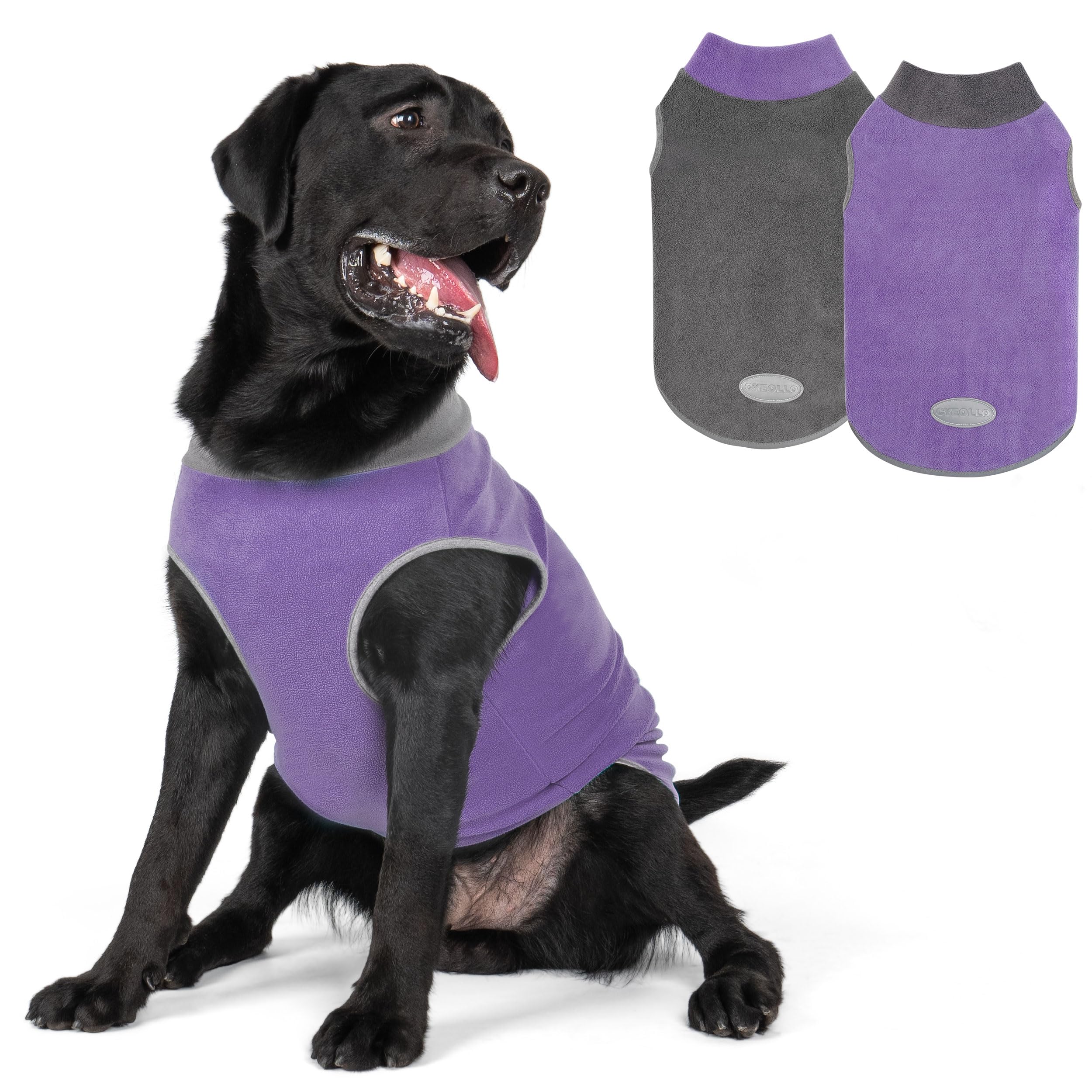 Cyeollo 2 Pack Fleece Dog Pullover - Reflective, Lightweight Dog Clothes - Medium Dogs, Boy & Girl - Purple, Grey, Xxl