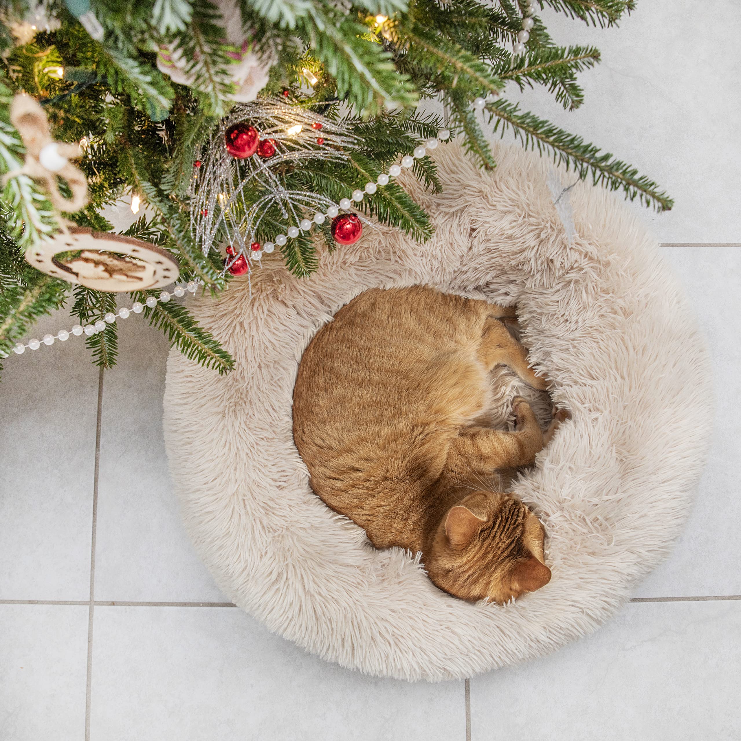 Small Dog Bed Calming Dogs Bed For Small Medium Large Dogs Anti-Anxiety Puppy Bed Machine Washable Warming Cozy Soft Pet Round B