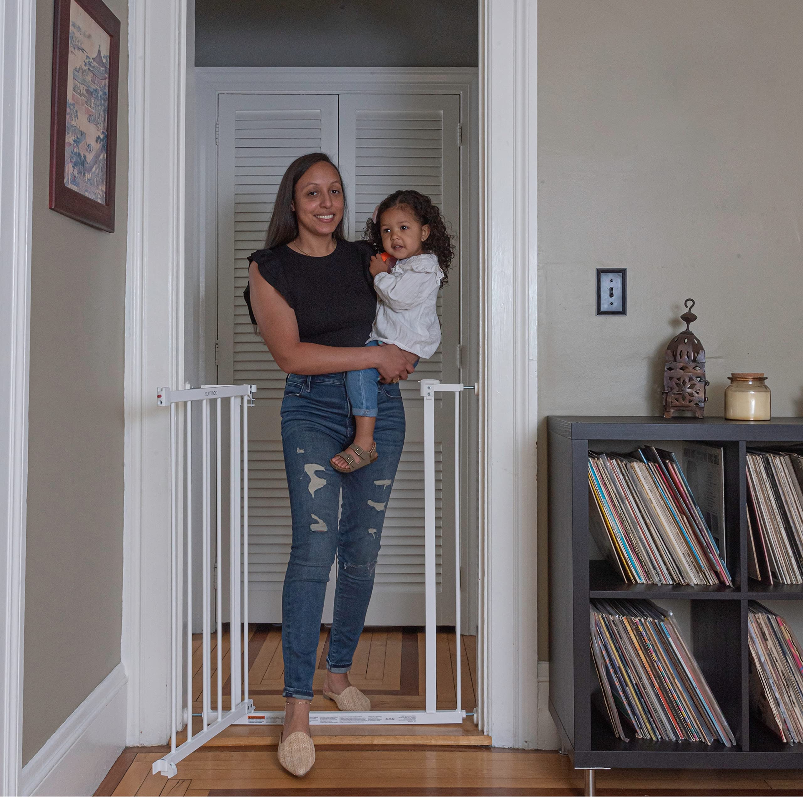 Summer Infant Everywhere Extra Tall & Extra Wide Pet And Baby Gate, 28.75' - 39.75' Wide, 36' Tall, Pressure And Hardware Mounted, Install In-Between Rooms, Doorways And Stairways - White Metal