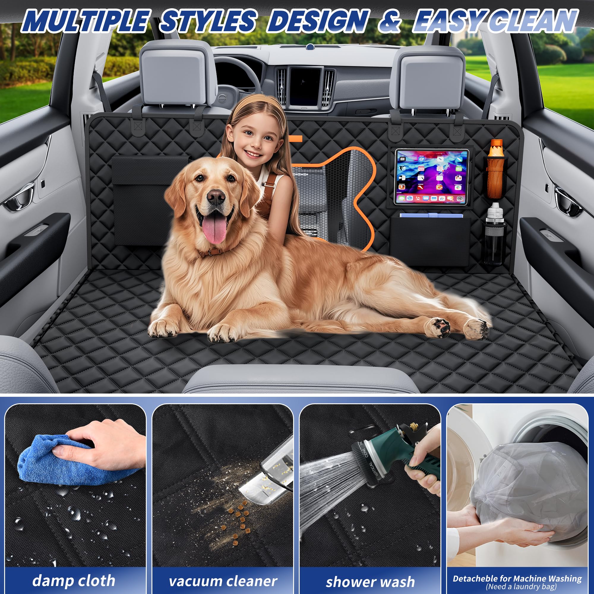 Truck Dog Seat Cover Back Seat, Backseat Extender Hard Bottom Heavy-Duty 400Lbs Holding For Larger Dogs Anti-Slip Waterproof Pet