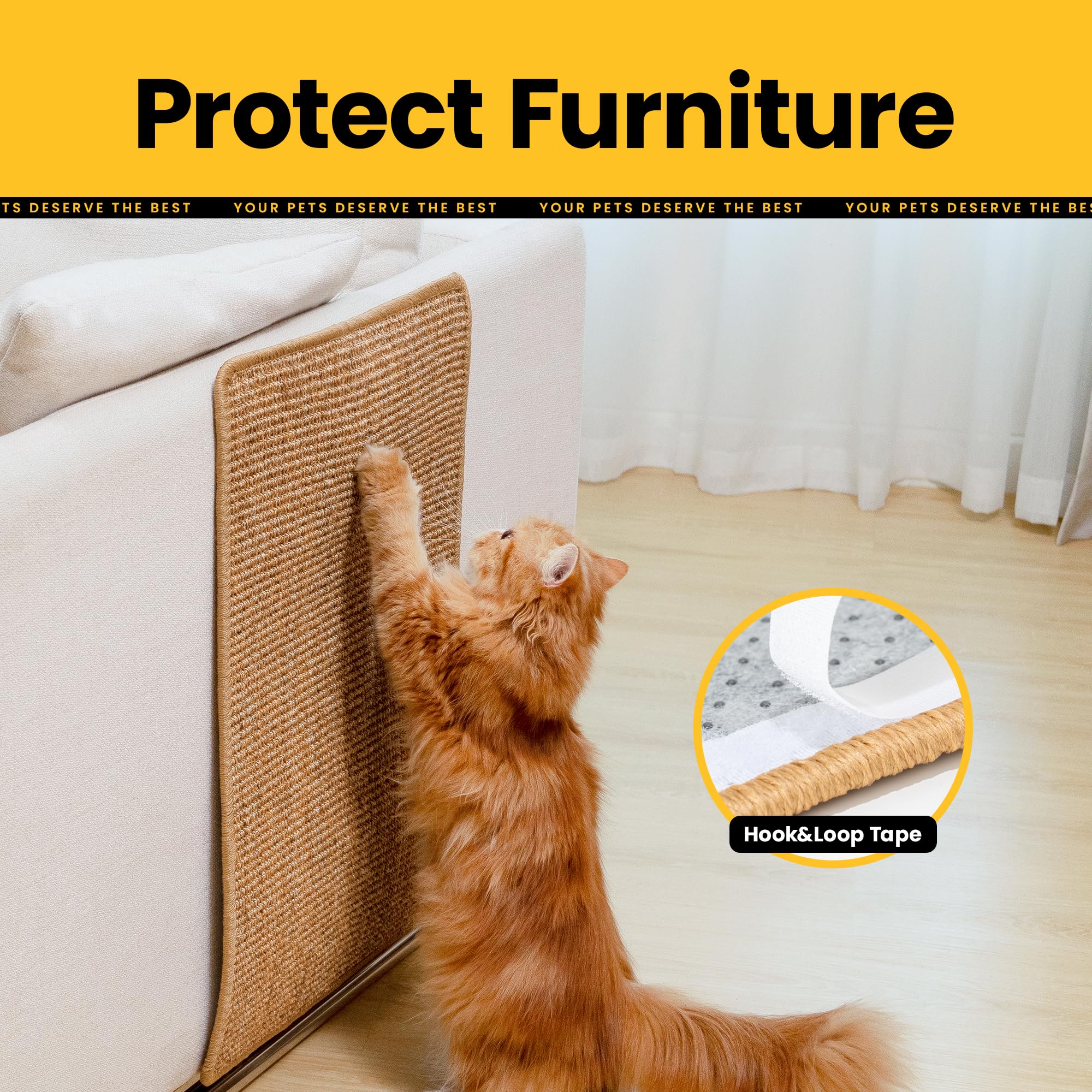Conlun Cat Scratcher Mat,Sisal Cat Scratch Pad With Hook&Loop Tape,Wall Floor Kitten Scratching Pads Rug For Indoor,Furniture Pr