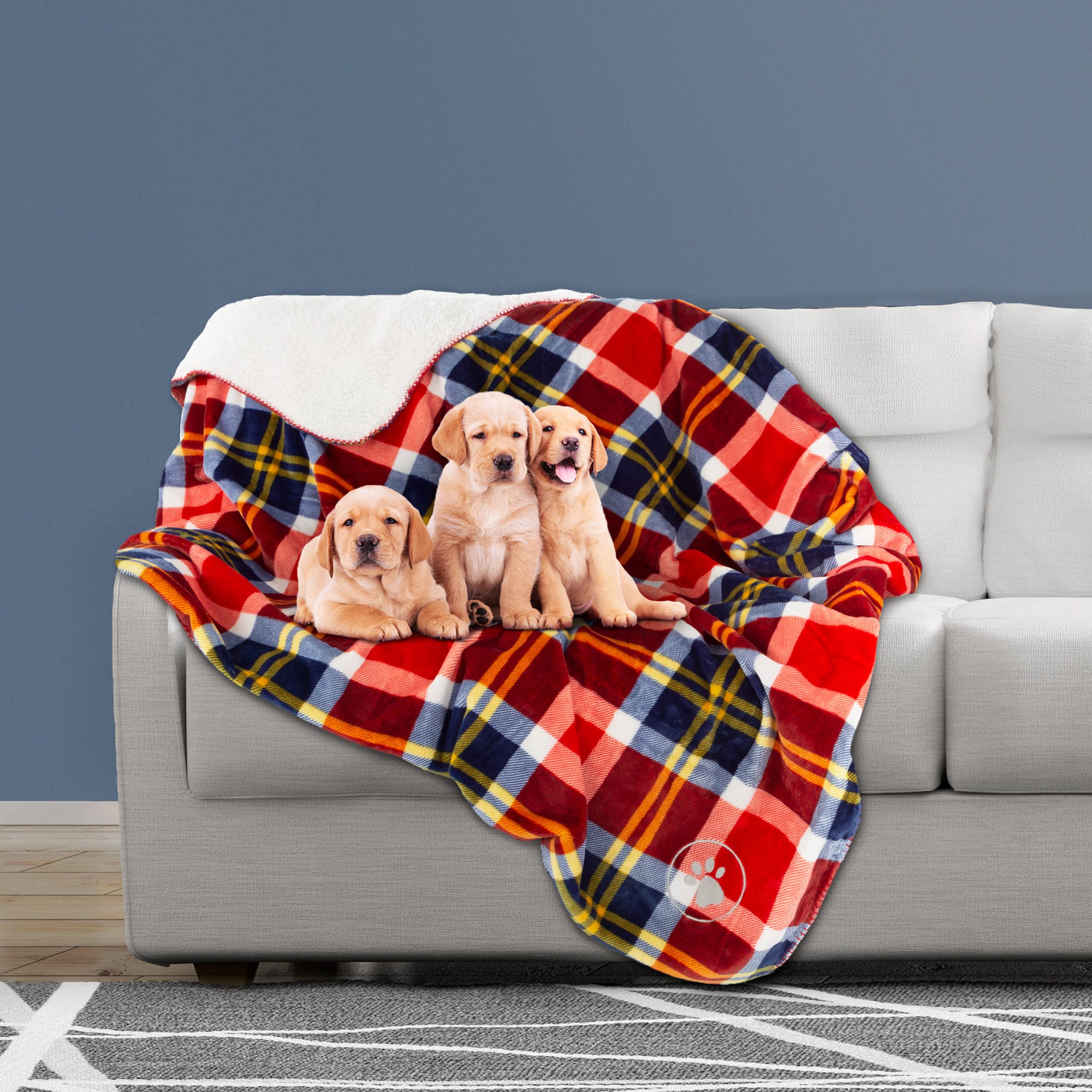 Petmaker Waterproof Pet Blanket - 50X60 Reversible Plaid Throw Protects Couch, Car, Bed From Spills, Stains, Or Fur - Dog And Cat Blankets (Red)
