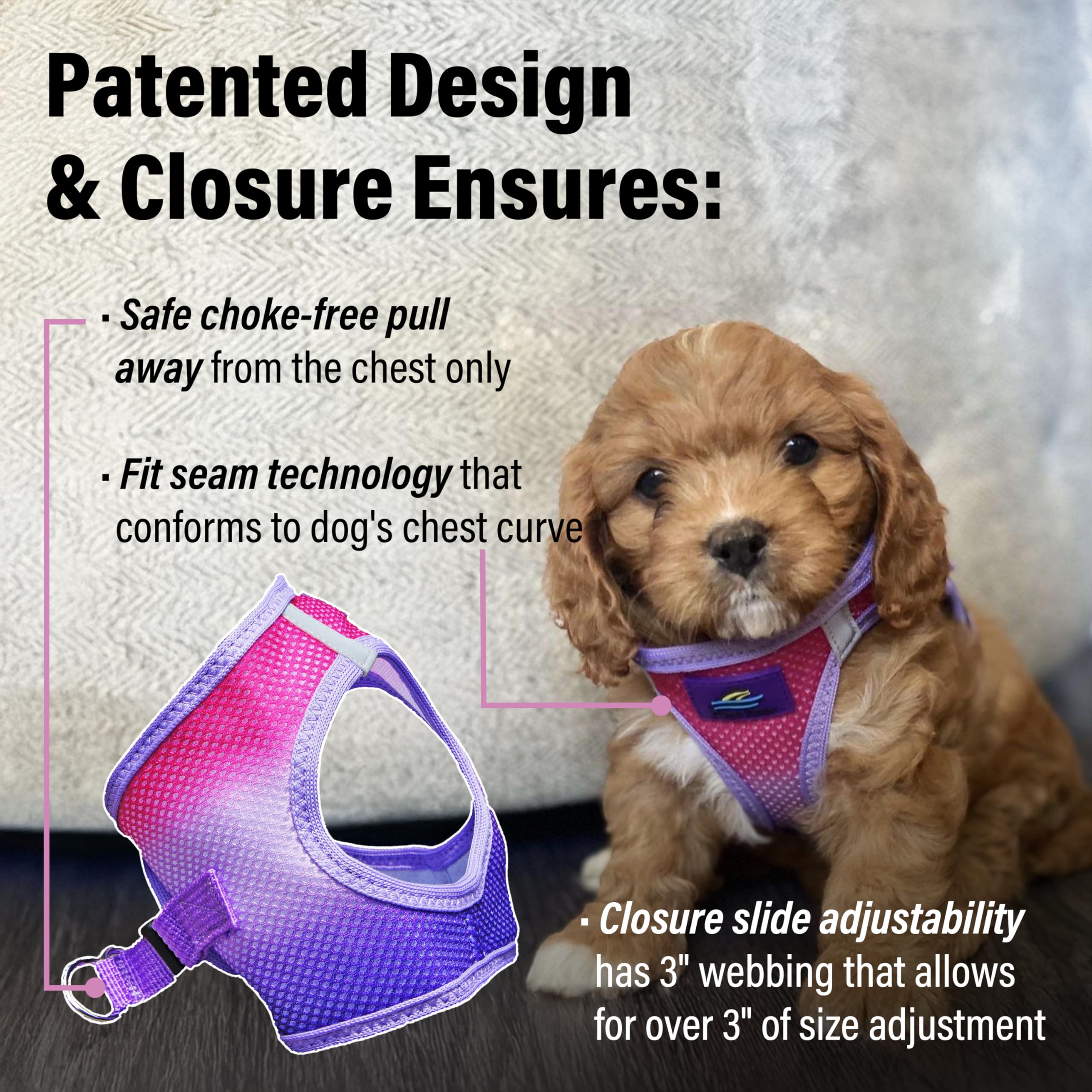 Doggie Design Dog Harness - No Choke Dog Harness, Dog Vest, Mesh Polyester, Pet Harness, Simple Step in and Go Design, Harness for Dog - Raspberry Sundae, XXS