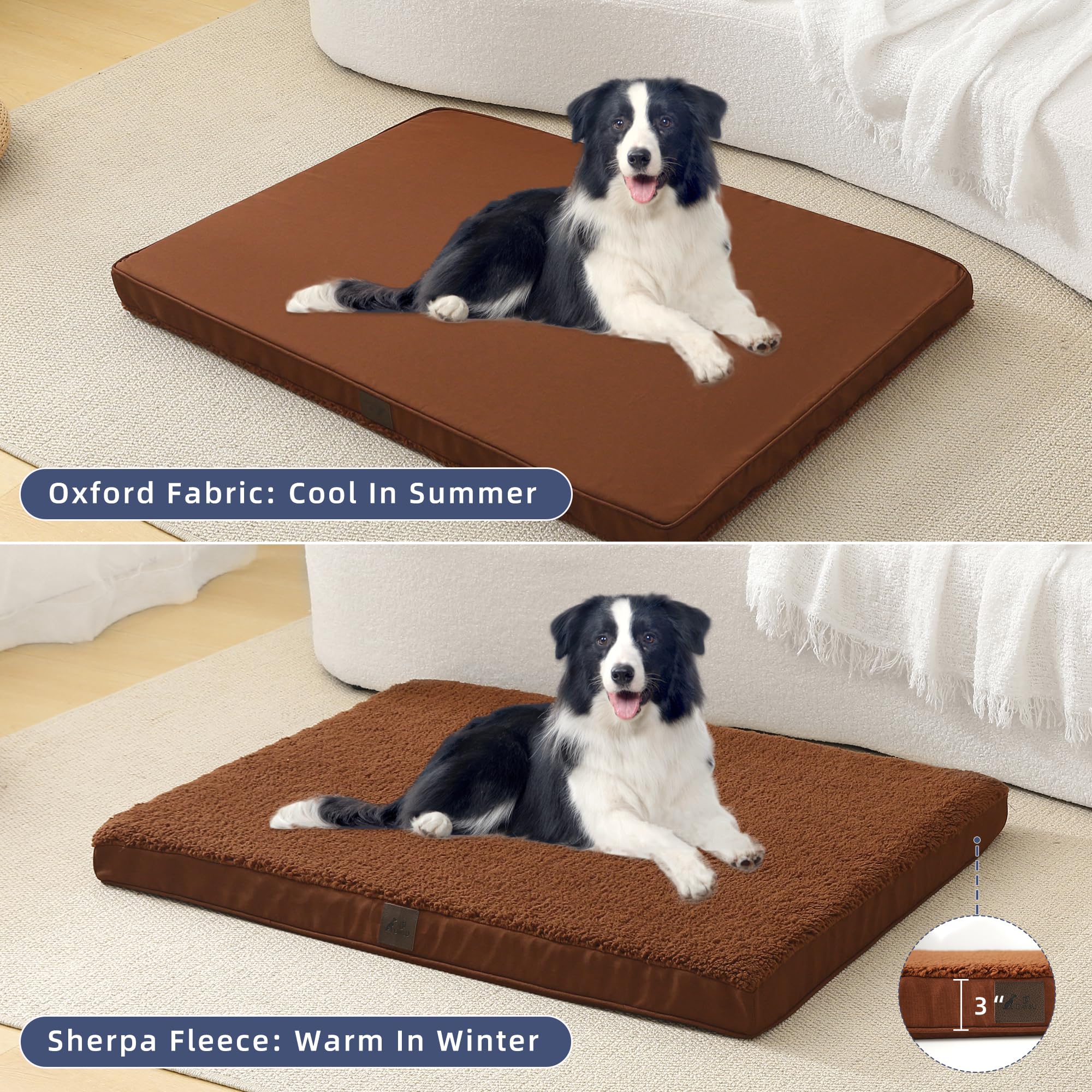 Daysu Dog Bed For Small Dogs, Orthopedic Dog Beds With Removable Washable Cover, Small Egg Crate Foam Pet Bed Mat, Flax Brown, S