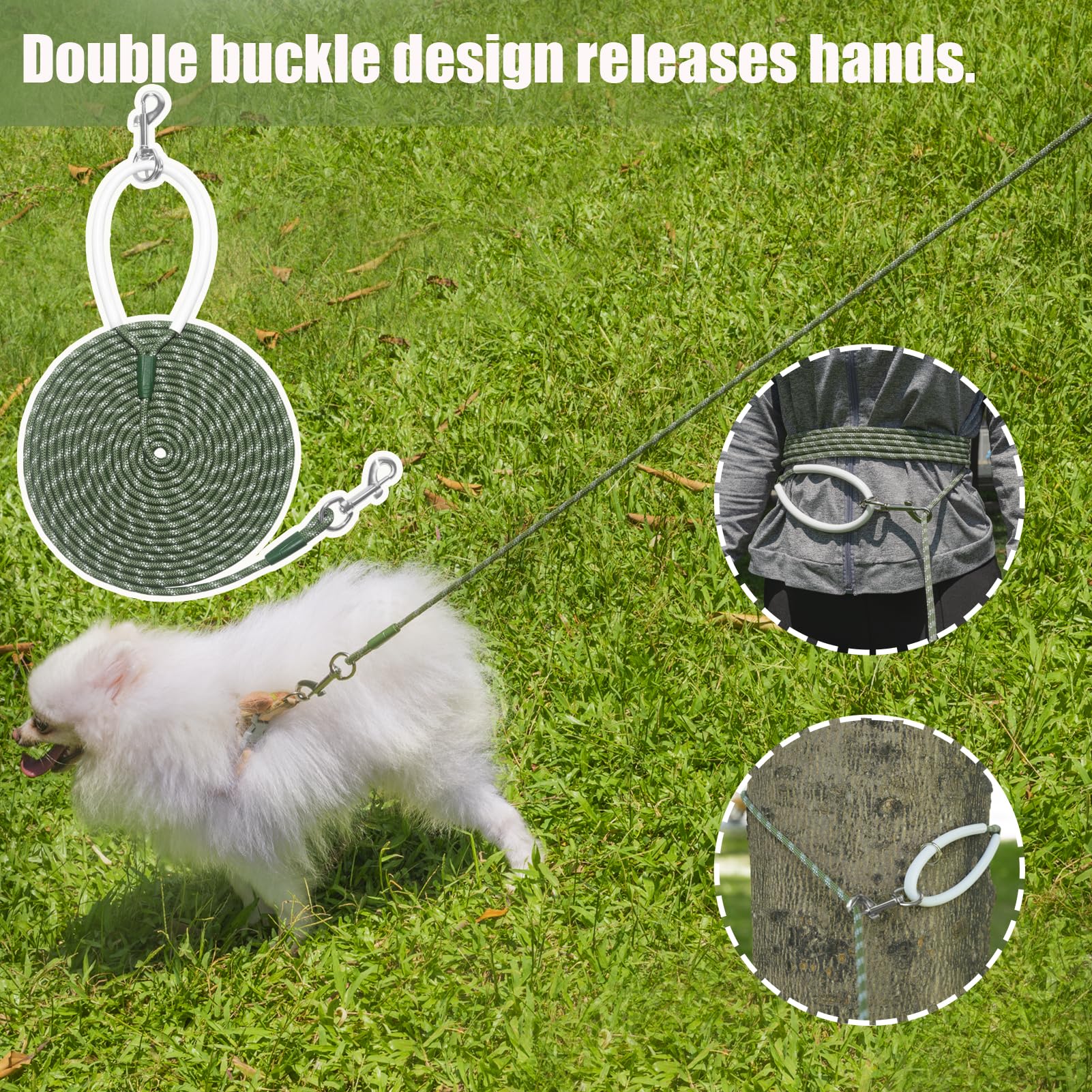 Codepets Lightweight Nylon Training Leash 20FTx1/4in Green with Comfortable Silicone Handle Highly Reflective No Tangle for Dogs