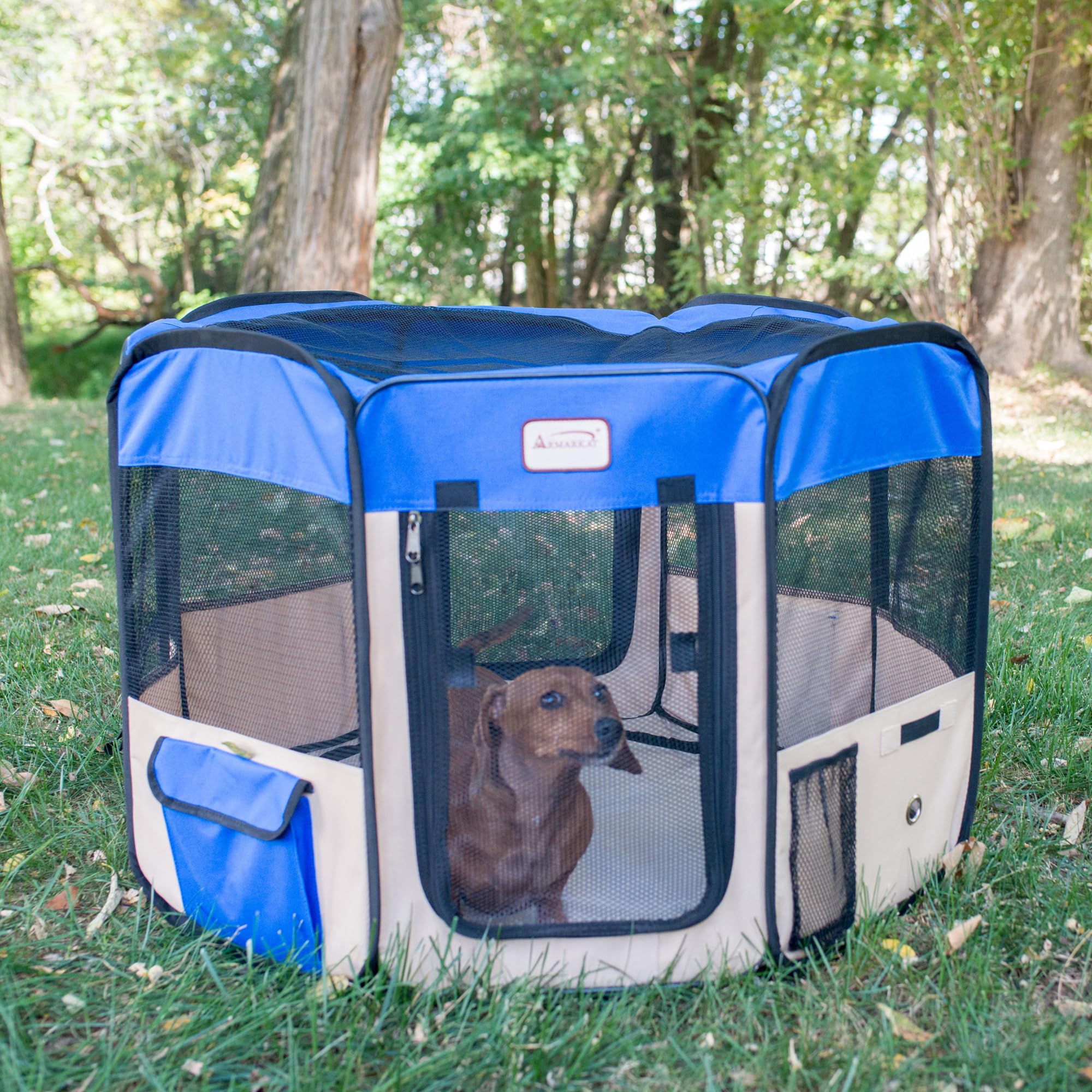 Armarkat Model PP001B-M Portable Pet Playpen in Blue and Beige Combo, Medium