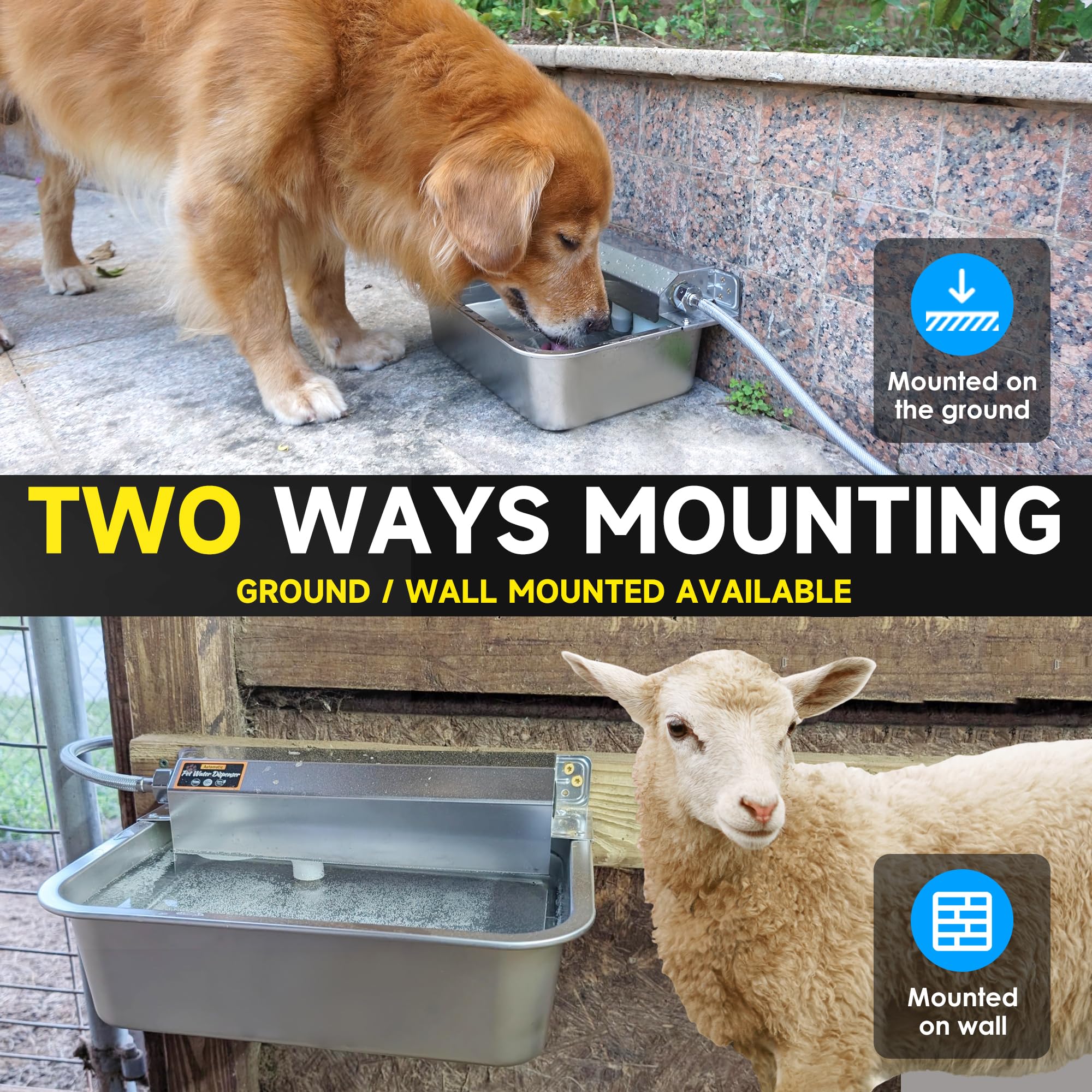 Petsolon Automatic Dog Water Dispenser, 2 Gallons 304 Stainless Steel Large Dog Water Bowl Dispenser For Indoor/Outdoor, Pet & L