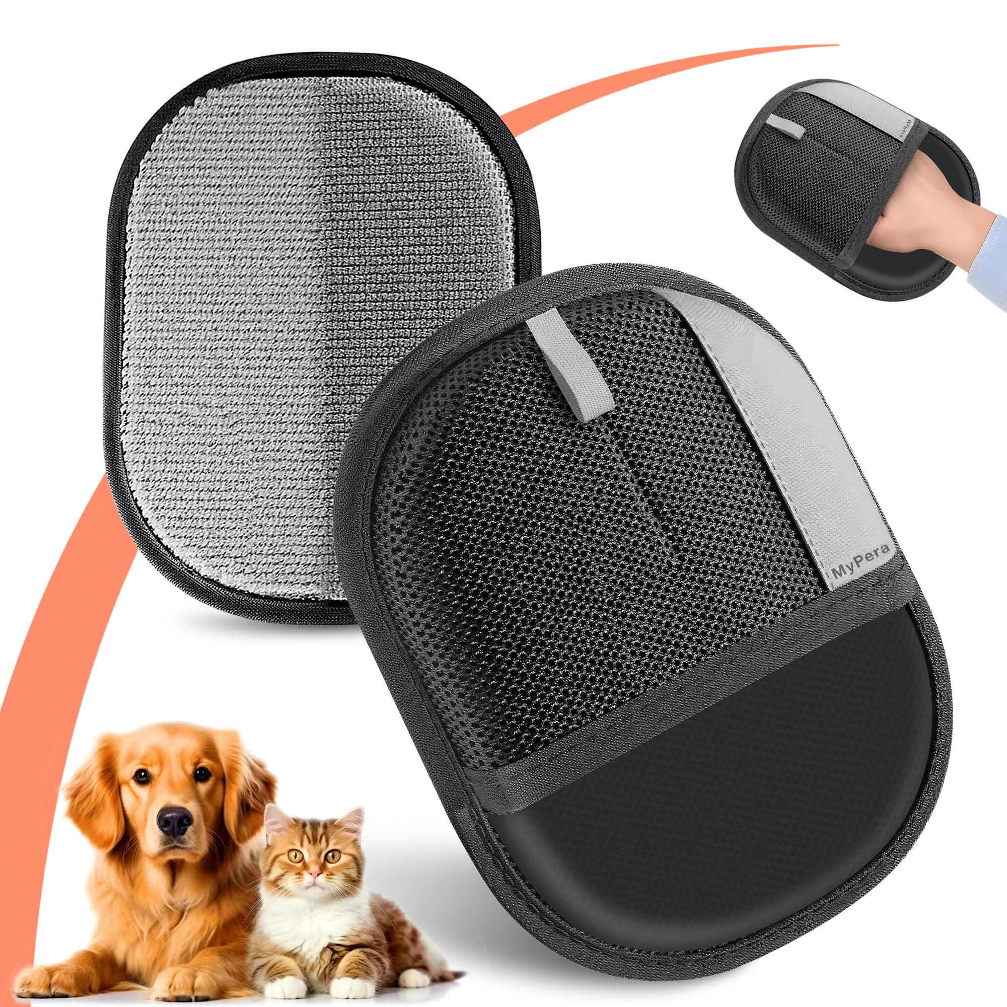 MyPera Pet Hair Remover Gloves for Cats & Dogs, Electrostatic Pet Hair Removal Gloves Brush for Pets Hair, Upgraded Animal Fur R