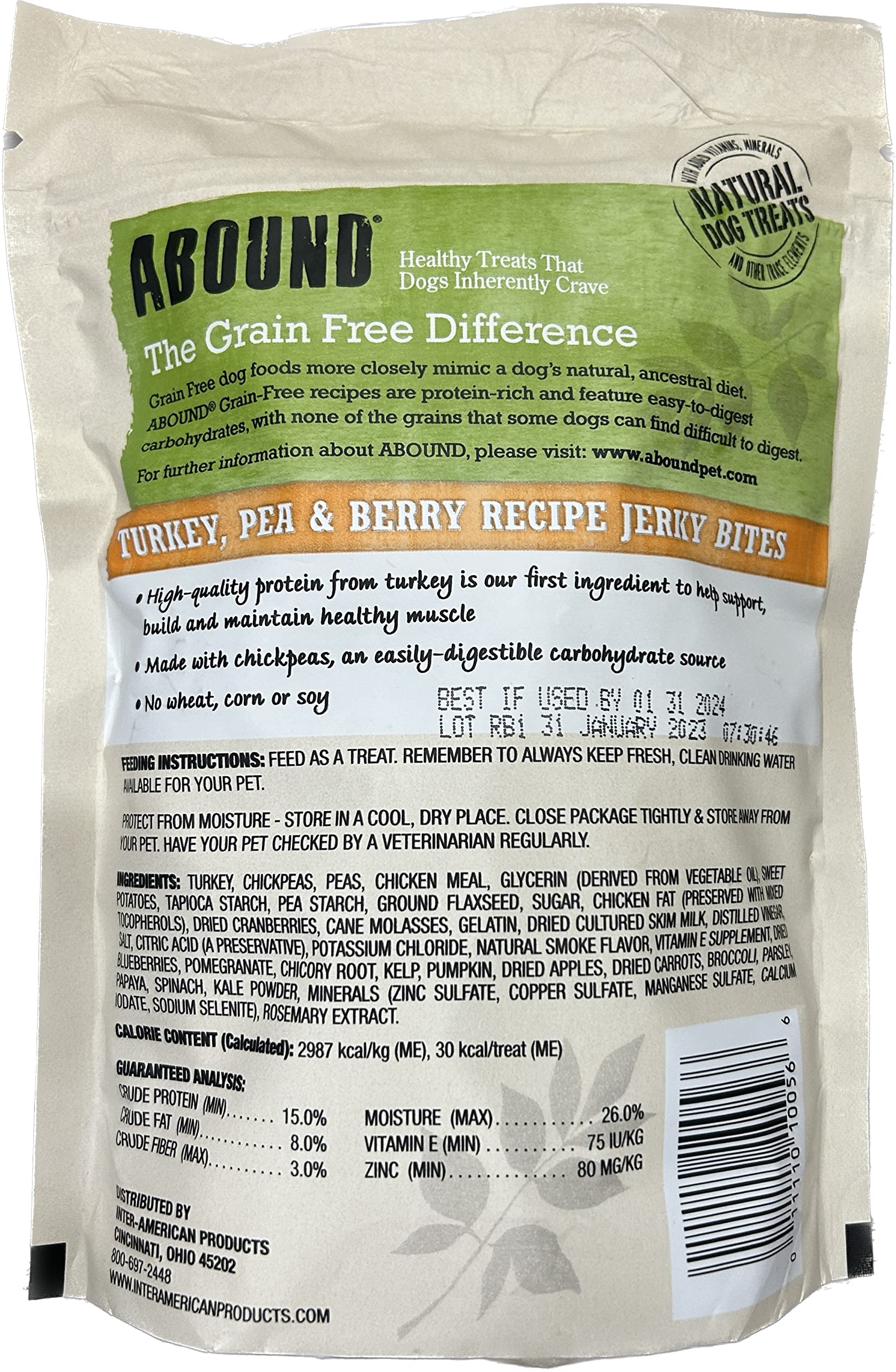 Abound Grain Free Turkey, Pea, & Berry Jerky Bite Dog Treats,12 oz
