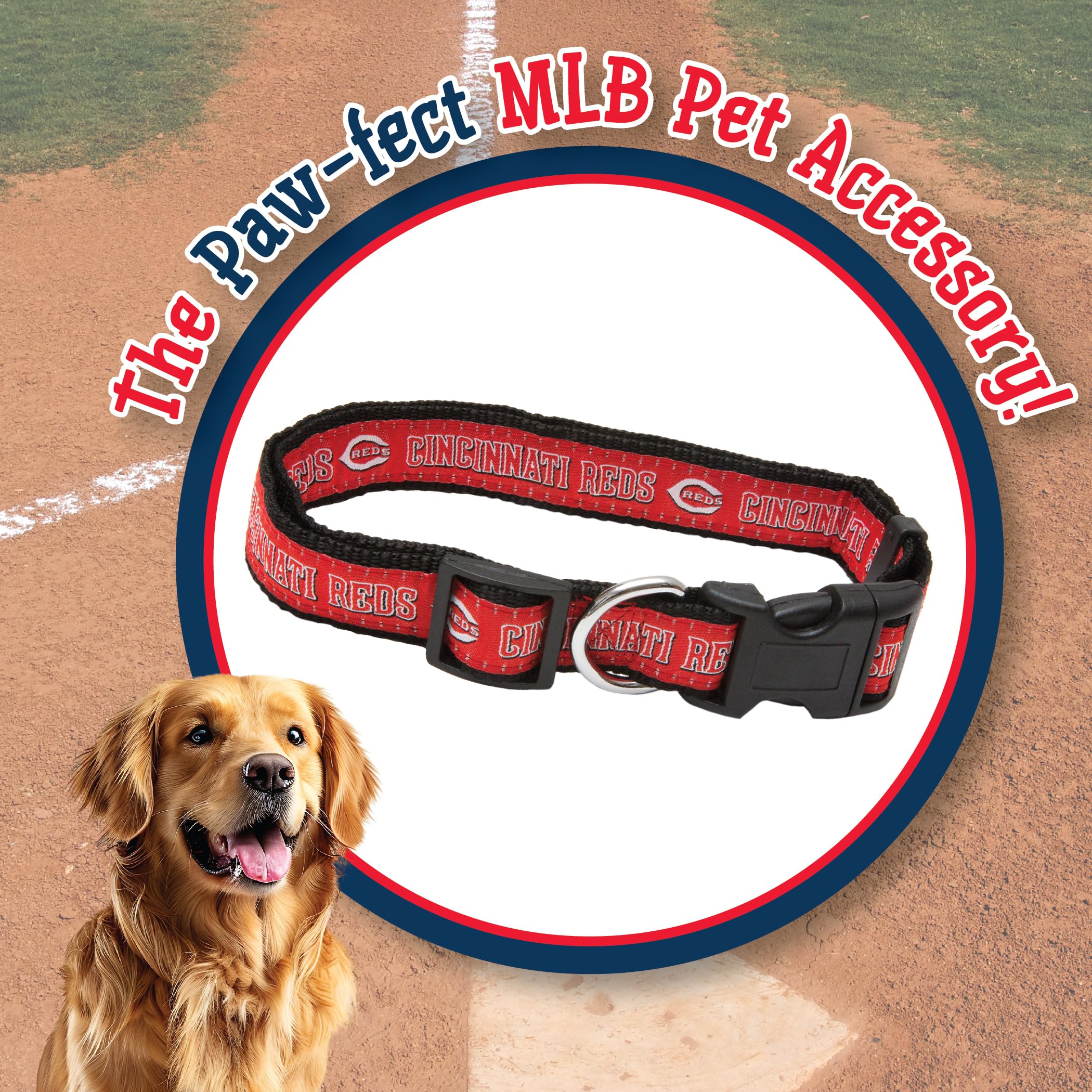 MLB Cincinnati Reds Licensed PET COLLAR- Heavy-Duty, Strong, and Durable Dog Collar. Available in 29 Baseball Teams and 4 Sizes