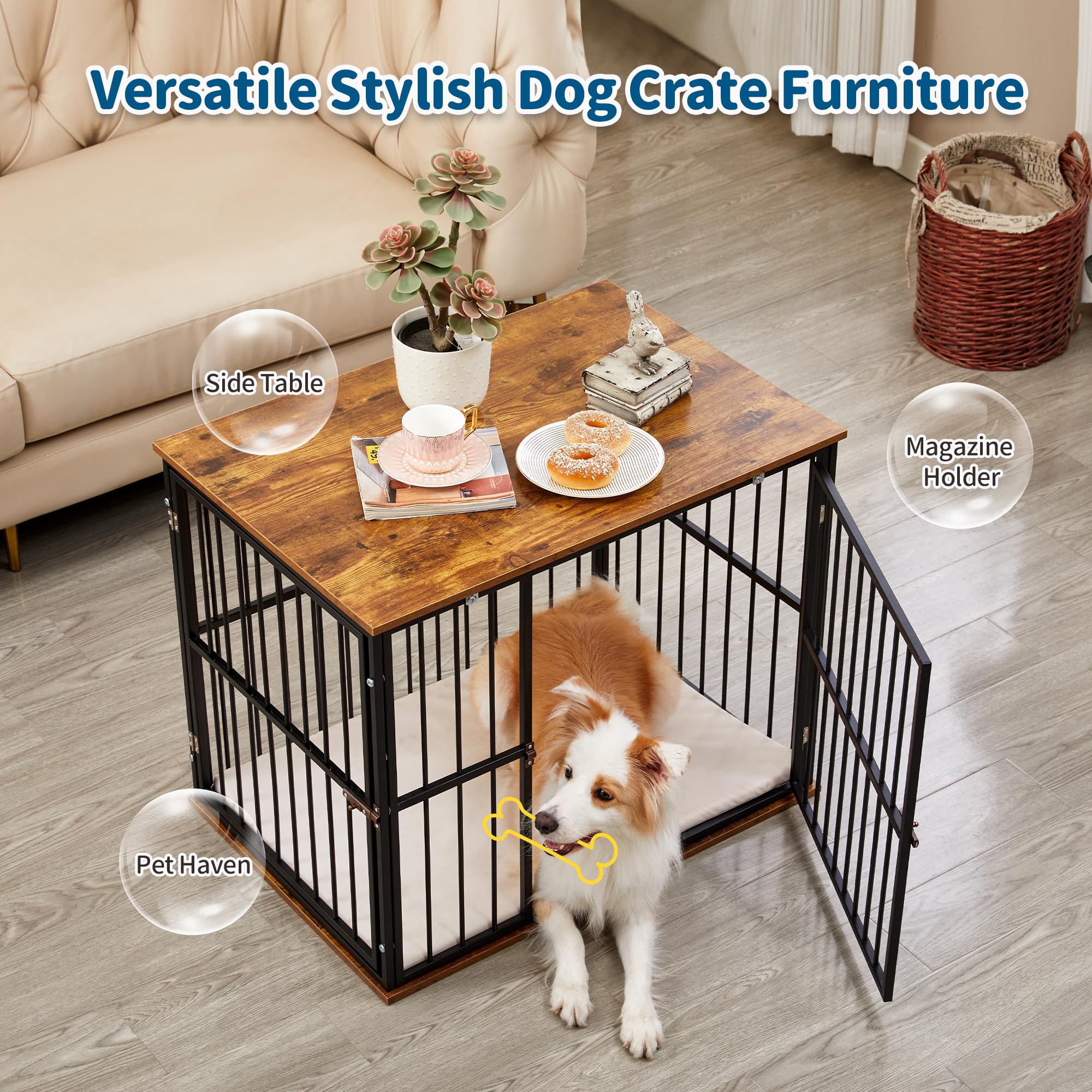 Made4Pets Dog Crate Furniture for Small Dogs, Heavy-Duty Dog Cage Chew-Resistant with Washable Cushion, Small Dog Kennel House f