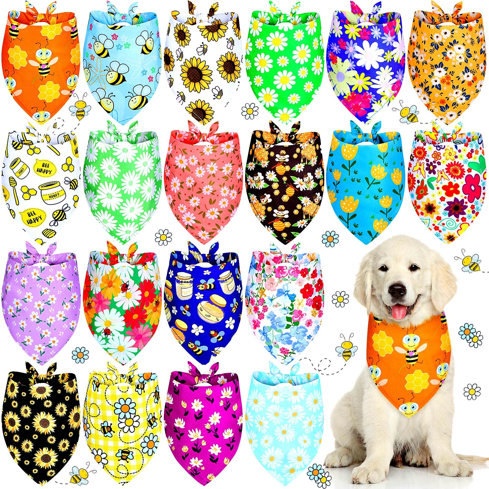 Weewooday 20 Pcs Spring Dog Bandanas Bulk Adjustable Spring Dog Bandanas Bibs Scarf Bib Washable Triangle Doggy Kerchief For Sma
