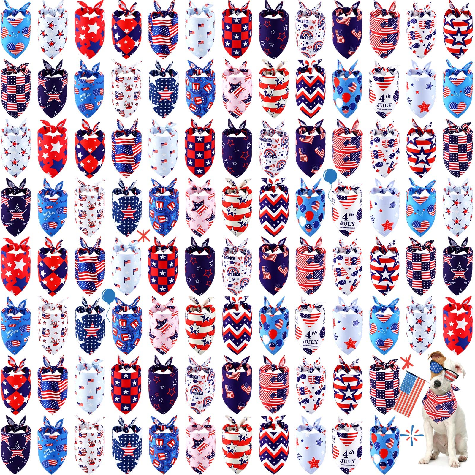 Sumind 100 Pieces Patriotic Dog Bandanas Bulk Bibs Triangle Scarf Star Bandanas For Dogs With Independence Day Patterns For Inde