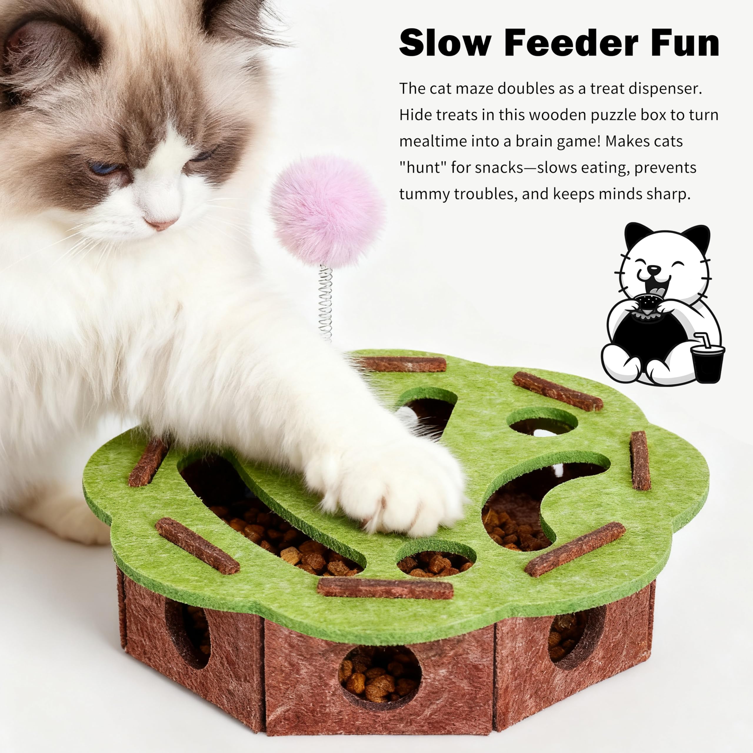 Interactive Cat Puzzle Toy for Indoor Cats, Felt Maze Box with 3 Bell Balls,Self-Play Exercise Toy for Bored Cats, Fun Hide & Se