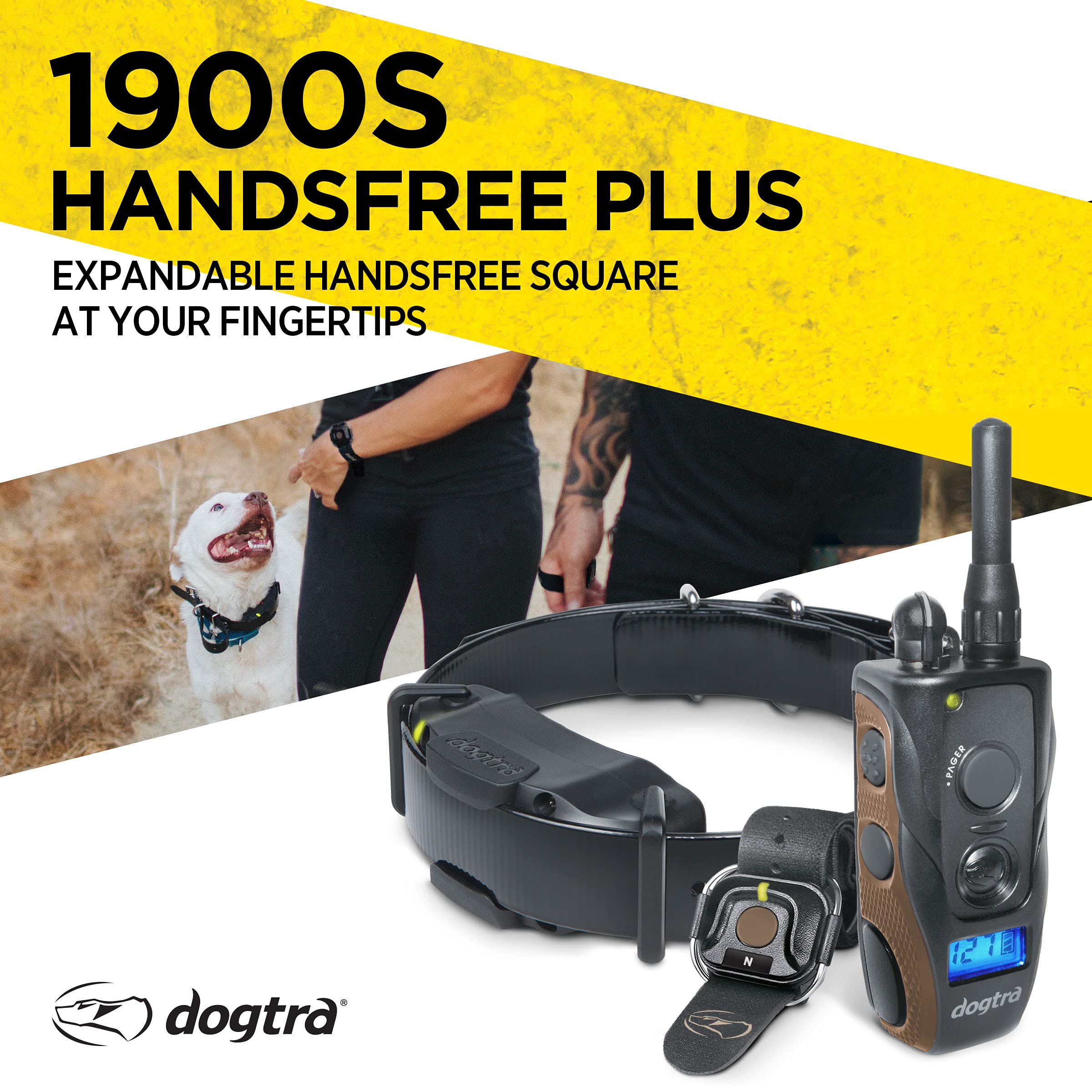 Dogtra 1900S Handsfree Plus Remote Dog Training E-Collar With Expandable Handsfree Square For Discreet Control Ergonomic Rechargeable 3/4-Mile Range Waterproof High-Output