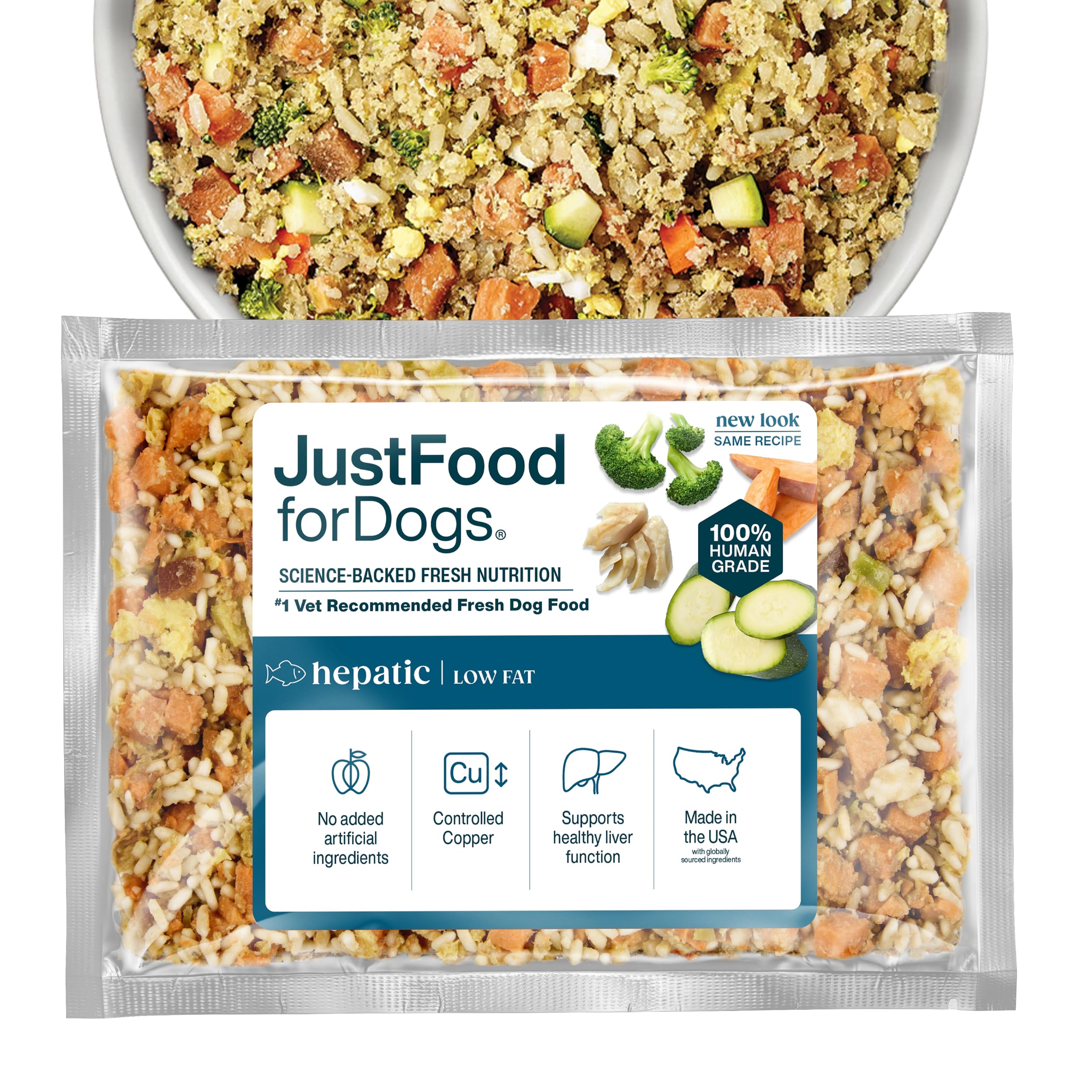 JustFoodForDogs Frozen Fresh Dog Food for Liver Health, RX Hepatic Support Low-Fat Human Grade Dog Food, 18 oz (Pack of 7)