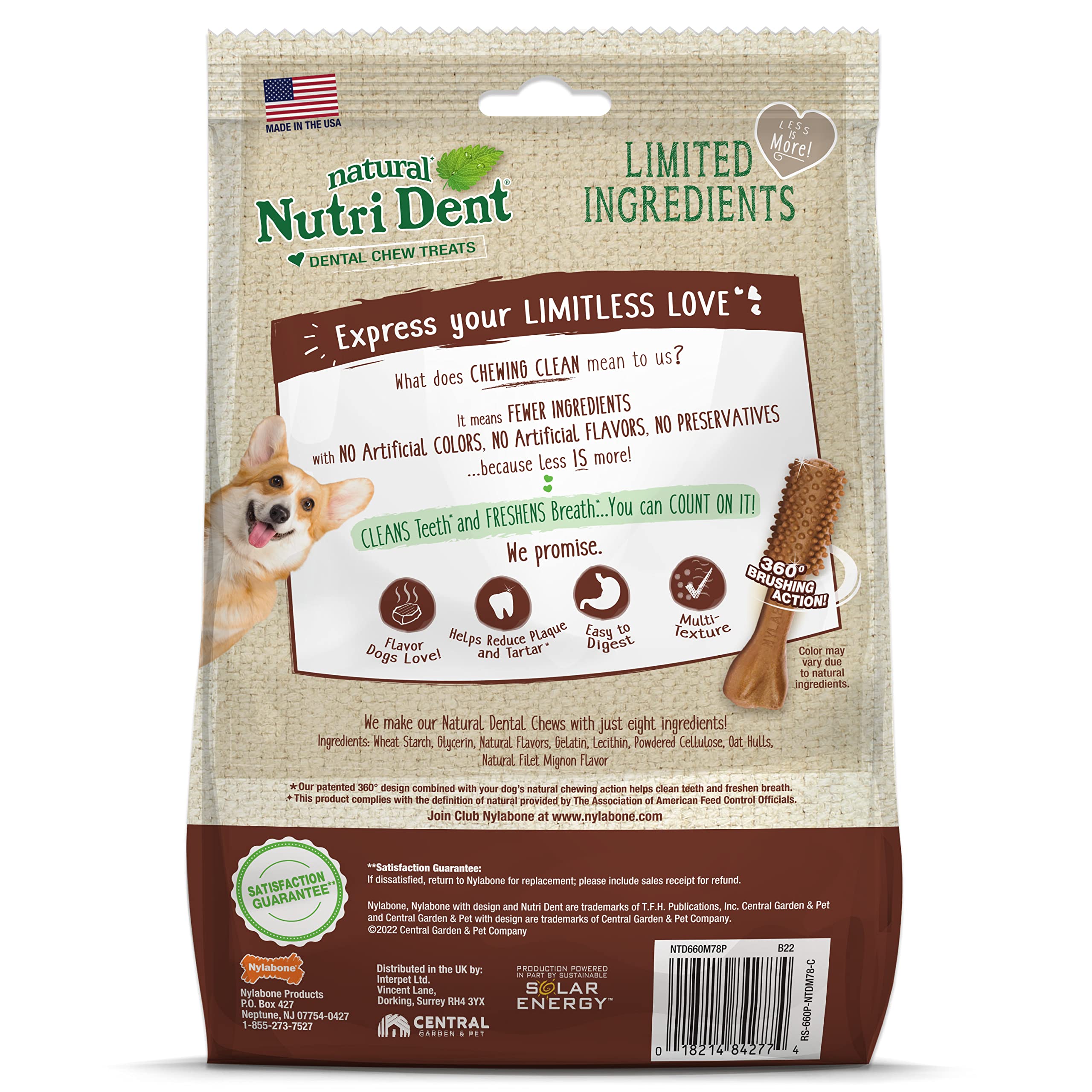 Nylabone Nutri Dent Dog Dental Treats - Natural Dog Teeth Cleaning & Breath Freshener - Dental Treats for Dogs - Filet Mignon Fl