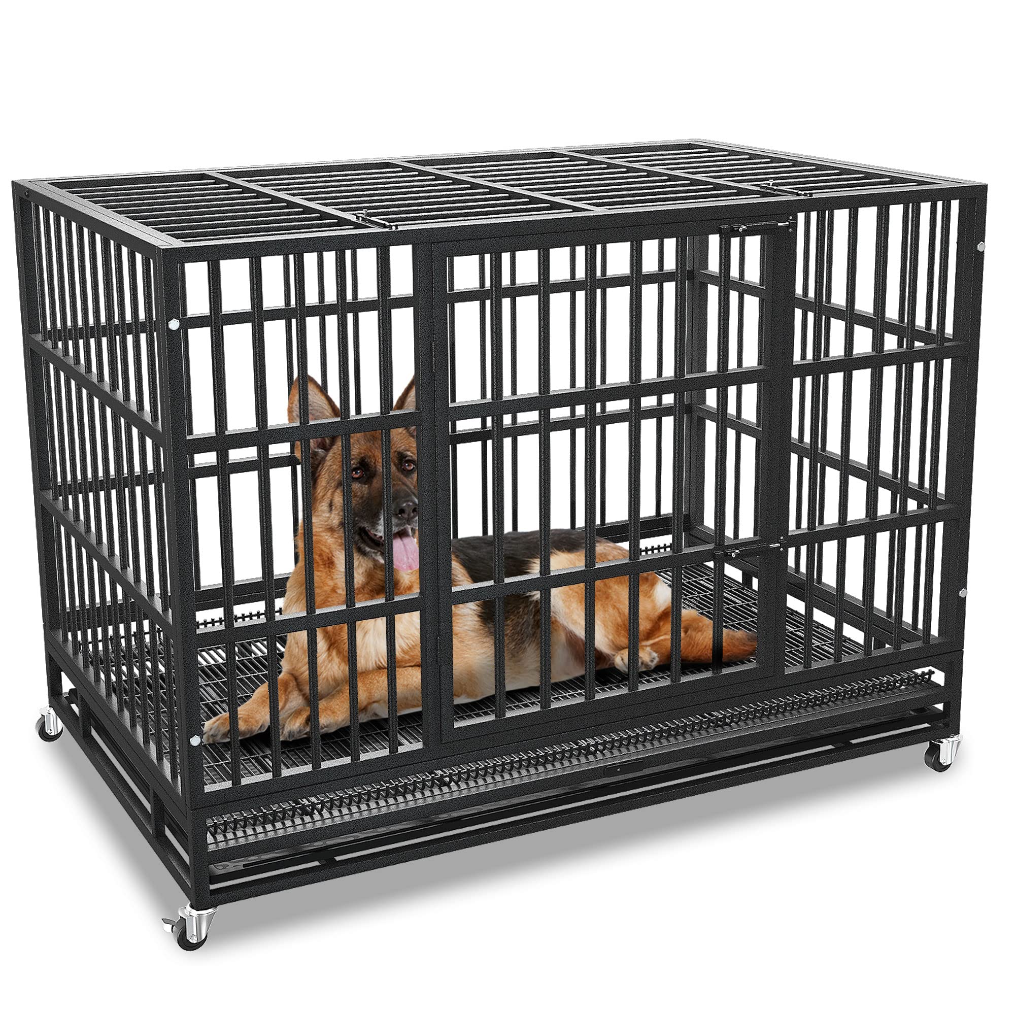 Kokotangs 48 Inch Stackable Heavy Duty Dog Crate Cage With Wheels, Indestructible And Escape Proof Steel Kennel Indoor For High 