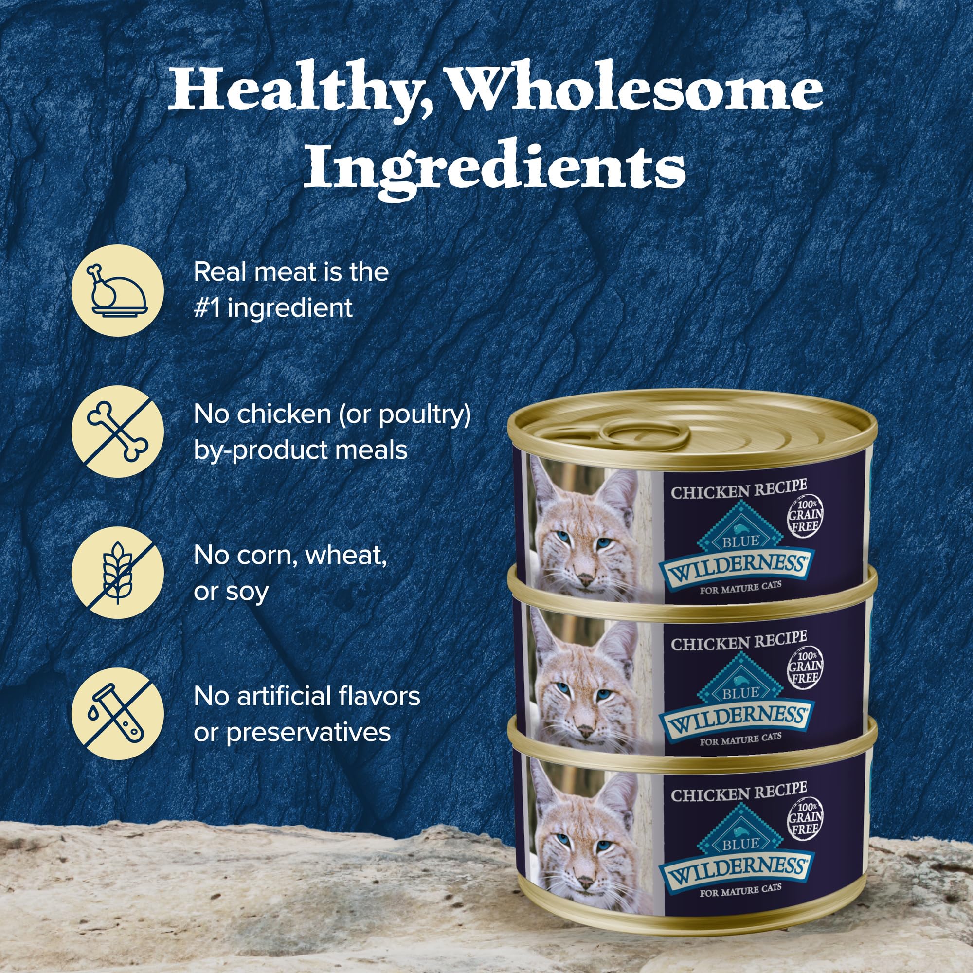 Blue Buffalo Wilderness High Protein Grain Free, Natural Mature Pate Wet Cat Food, Chicken 3-oz cans (Pack of 24)