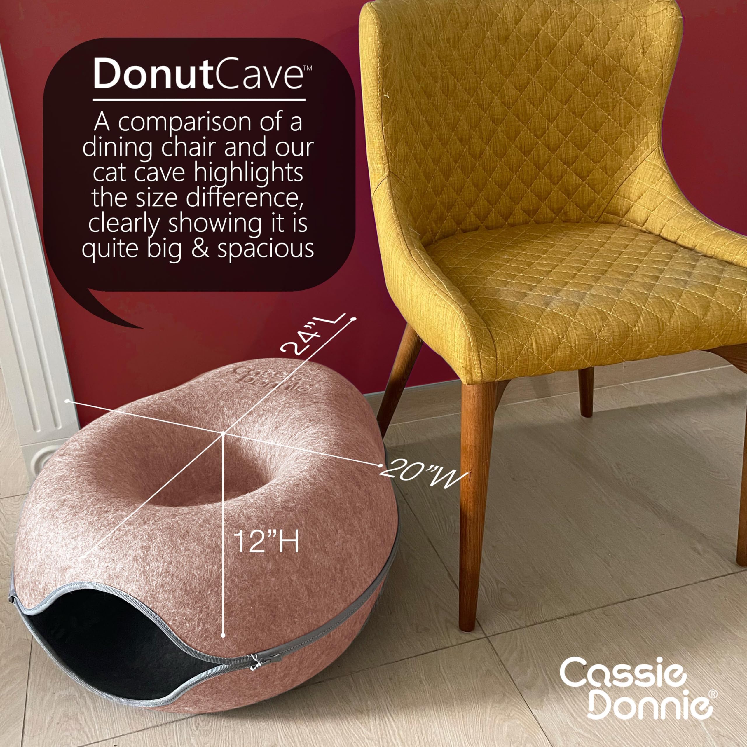 Cat Tunnel Bed For Indoor Cats, Medium Large, Donut Cave House Up To 22 Lbs, Spacious For 2 Kittens (Brown)