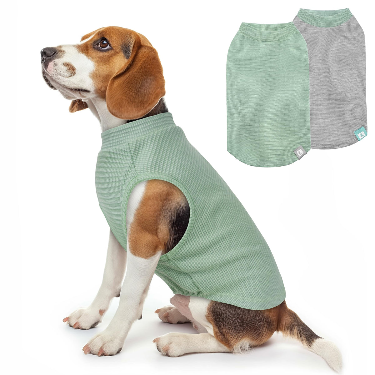 Kyeese 2Pack Dog Shirts Waffle Stretchy T-Shirts Lightweight Tank Top Sleeveless Vest Breathable Pet Apparel, Xx-Large, Green+Gr