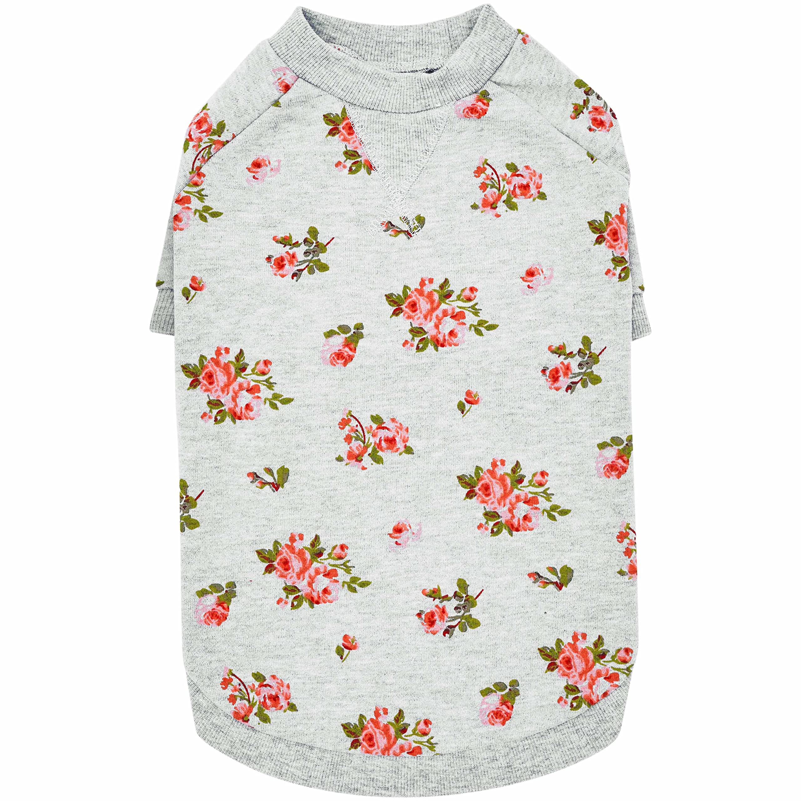 Blueberry Pet 2023 New Spring Scent Inspired Rose Flower Crew-Neck Pullover Dog Sweatshirt In Stylish Grey, Back Length 10'', Pa