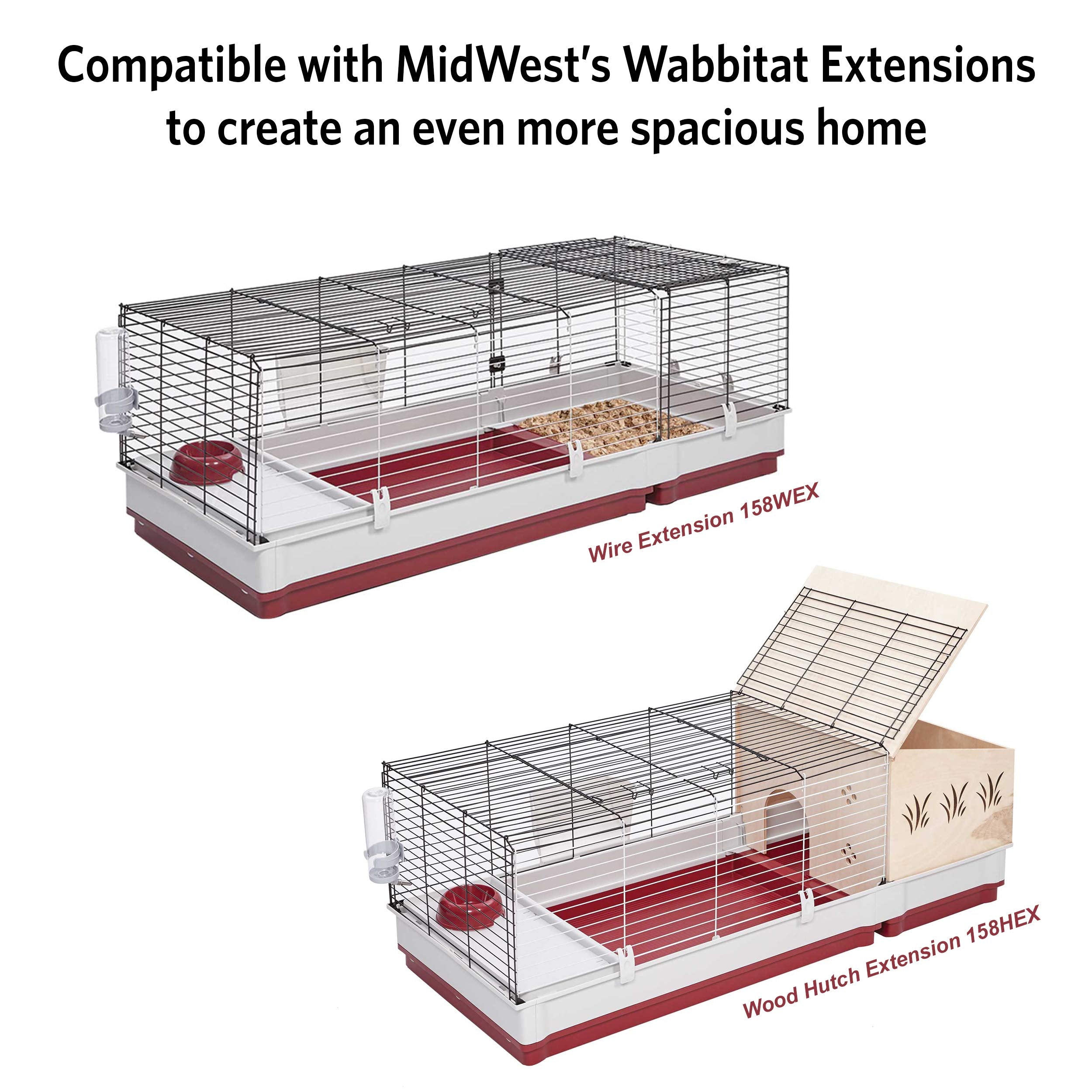 Midwest Homes For Pets 158 Wabbitat Deluxe Rabbit Home, Rabbit Cage, 39.5 L X 23.75 W X 19.75 H Inch, Maroon/White