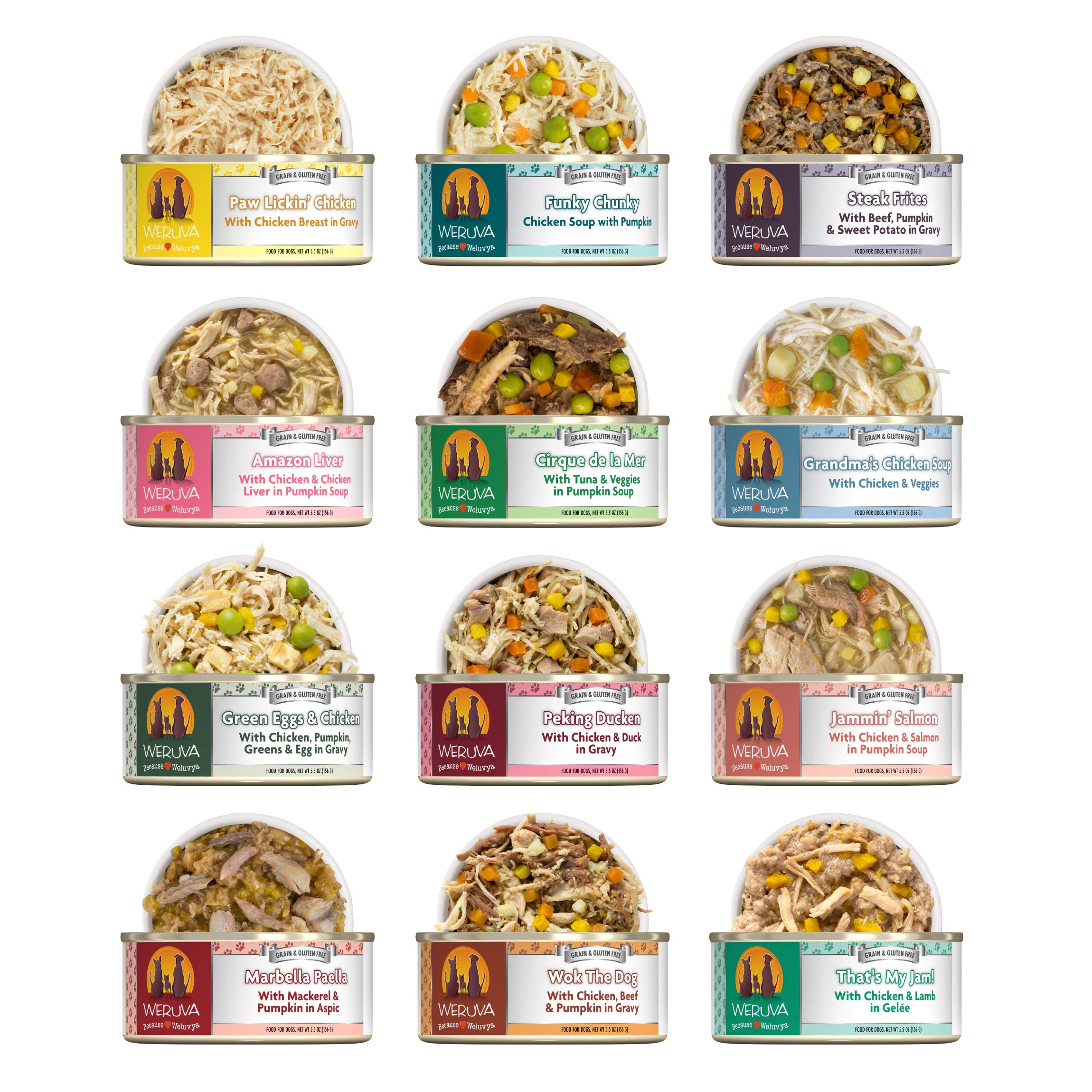 Weruva Grain Free Canned Dog Food Variety Pack, 5.5 oz Each, 12 Flavor