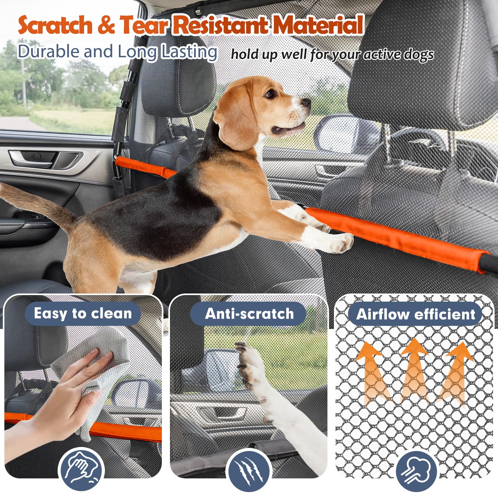 Furggis Dog Car Barrier, 50'' Wide See Through Car Divider Back Seat For Cargo Area,Travel Trunk Backseat Car Net Mesh Separator