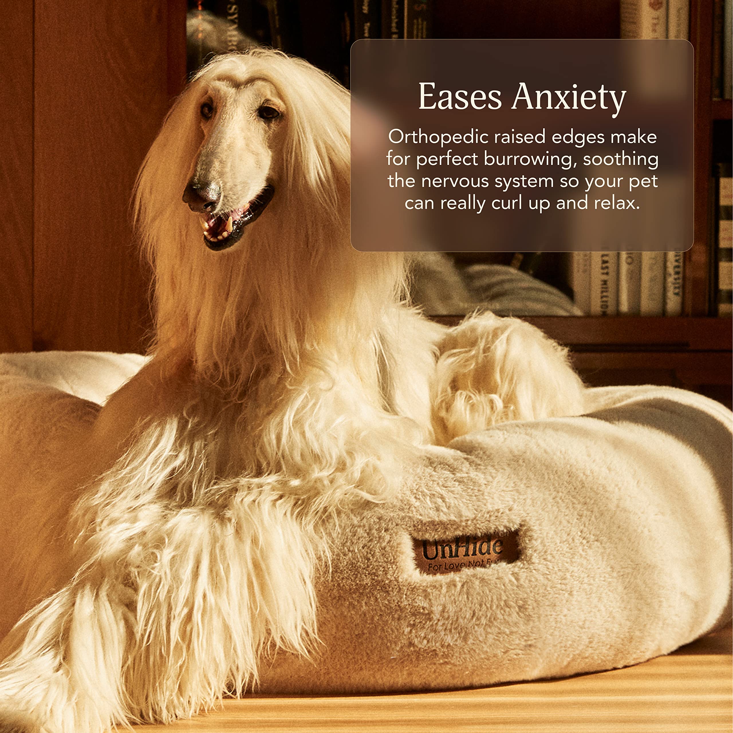 Unhide Floof Pet Bed - Xl (40''X14'') - Extra Soft Dog Bed - Removable Faux Fur Cover - Machine Washable - Helps Ease Pet Anxiet