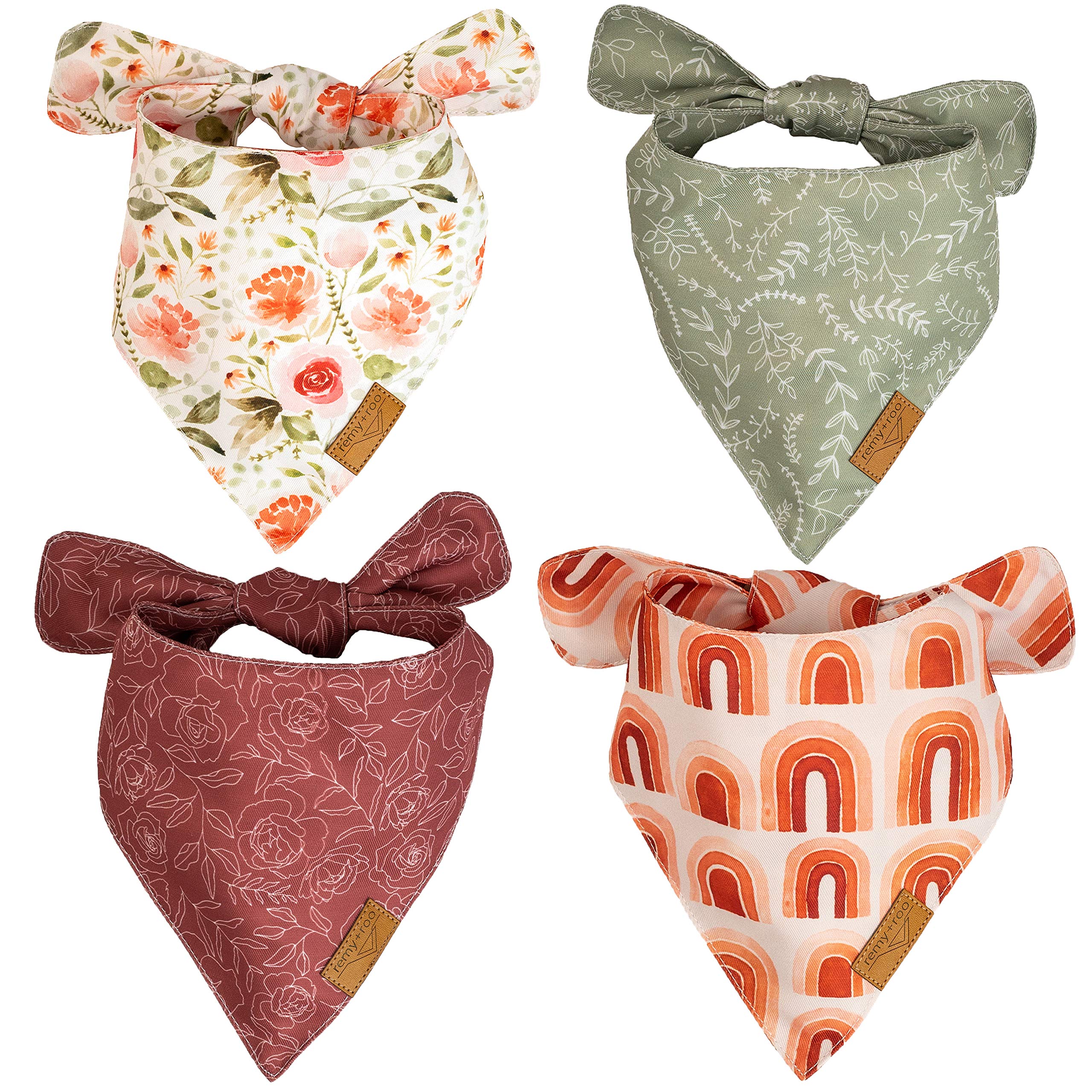 Remy+Roo Dog Bandanas - 4 Pack  Rubi Set  Premium Durable Fabric  Unique Shape  Adjustable Fit  Multiple Sizes Offered  (Large)