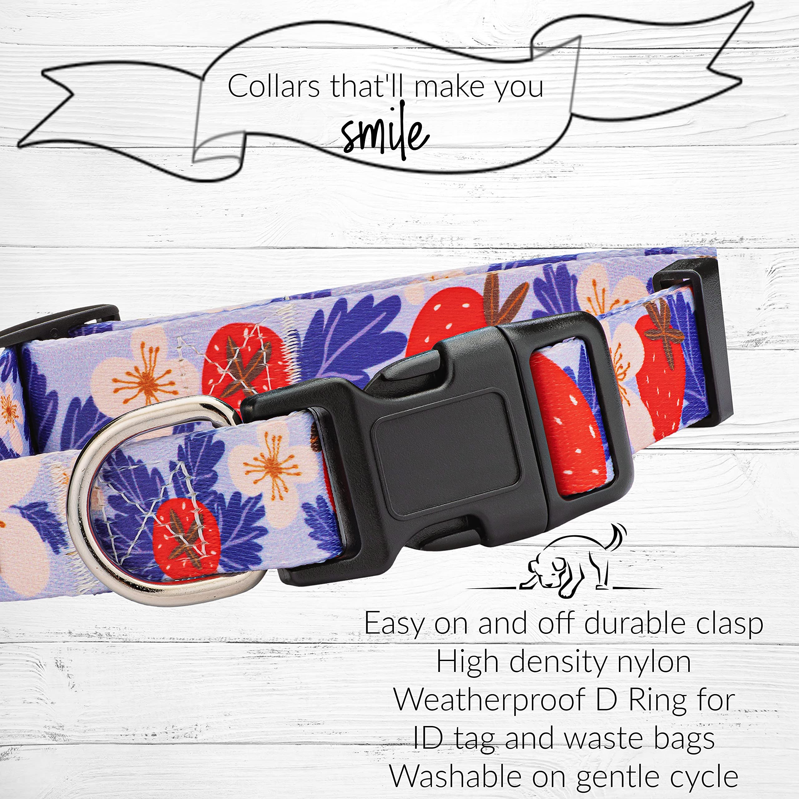 Lucky Love Dog Collars, Strawberry Cute Girl Dog Collar, X-Small Dog Collars For Females, Part Of Purchase Donated To Rescue (Ex