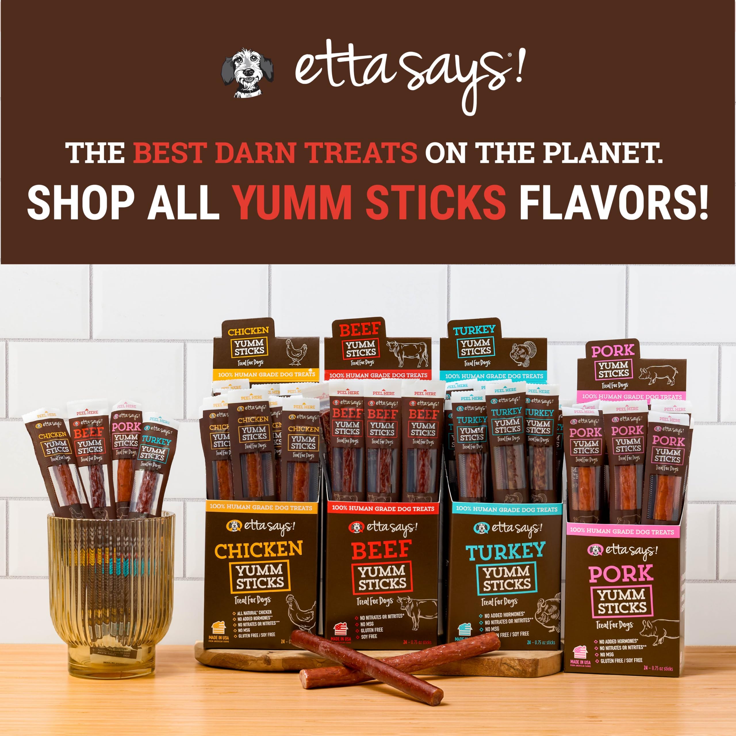 etta says! Yumm Sticks - Real Meat Beef Dog Jerky Treats - Human Grade - Made in The USA (24 Count Pack of 1)