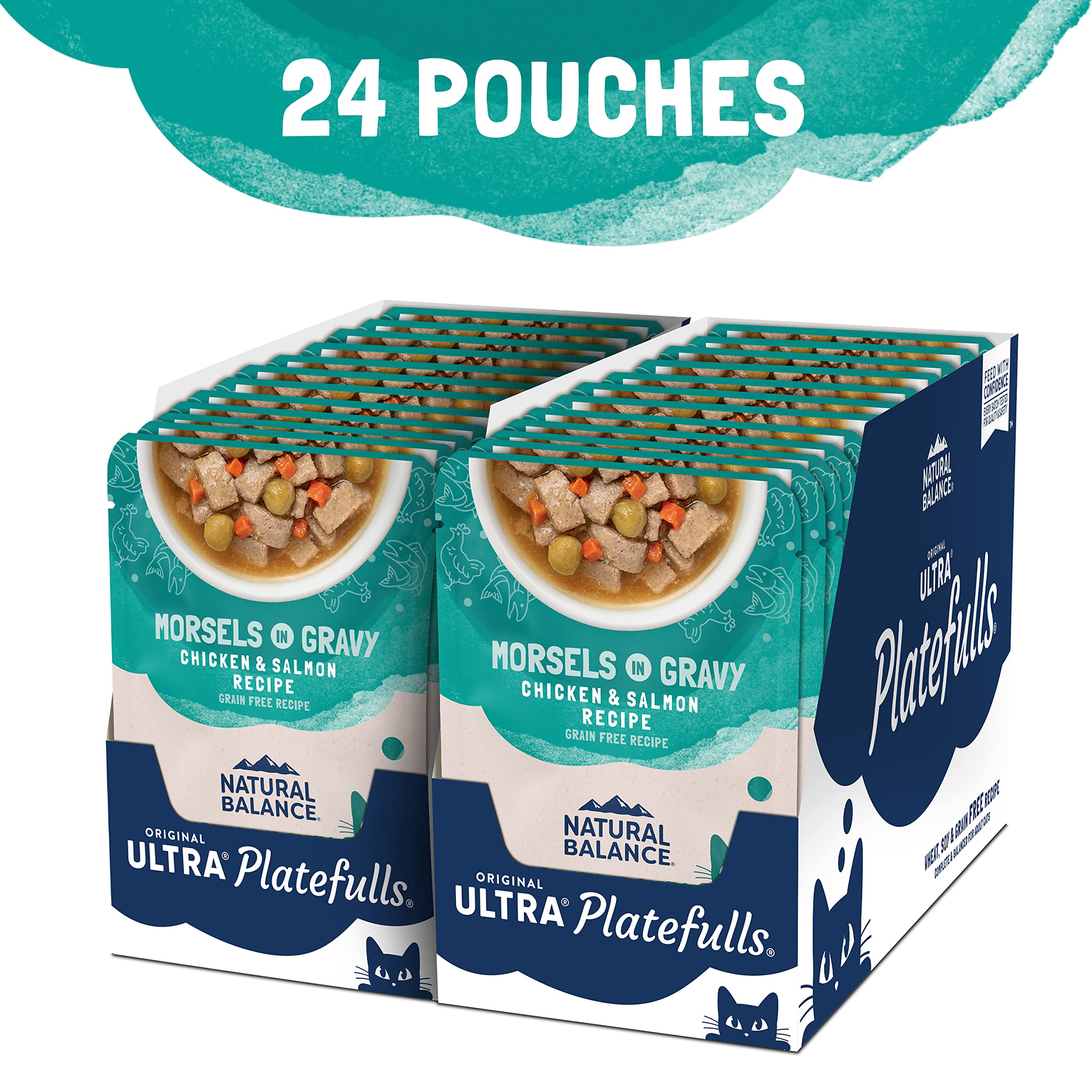 Natural Balance Original Ultra Platefulls Adult Grain-Free Wet Cat Food, Chicken & Salmon Recipe, 3 Ounce Pouch (Pack of 24)