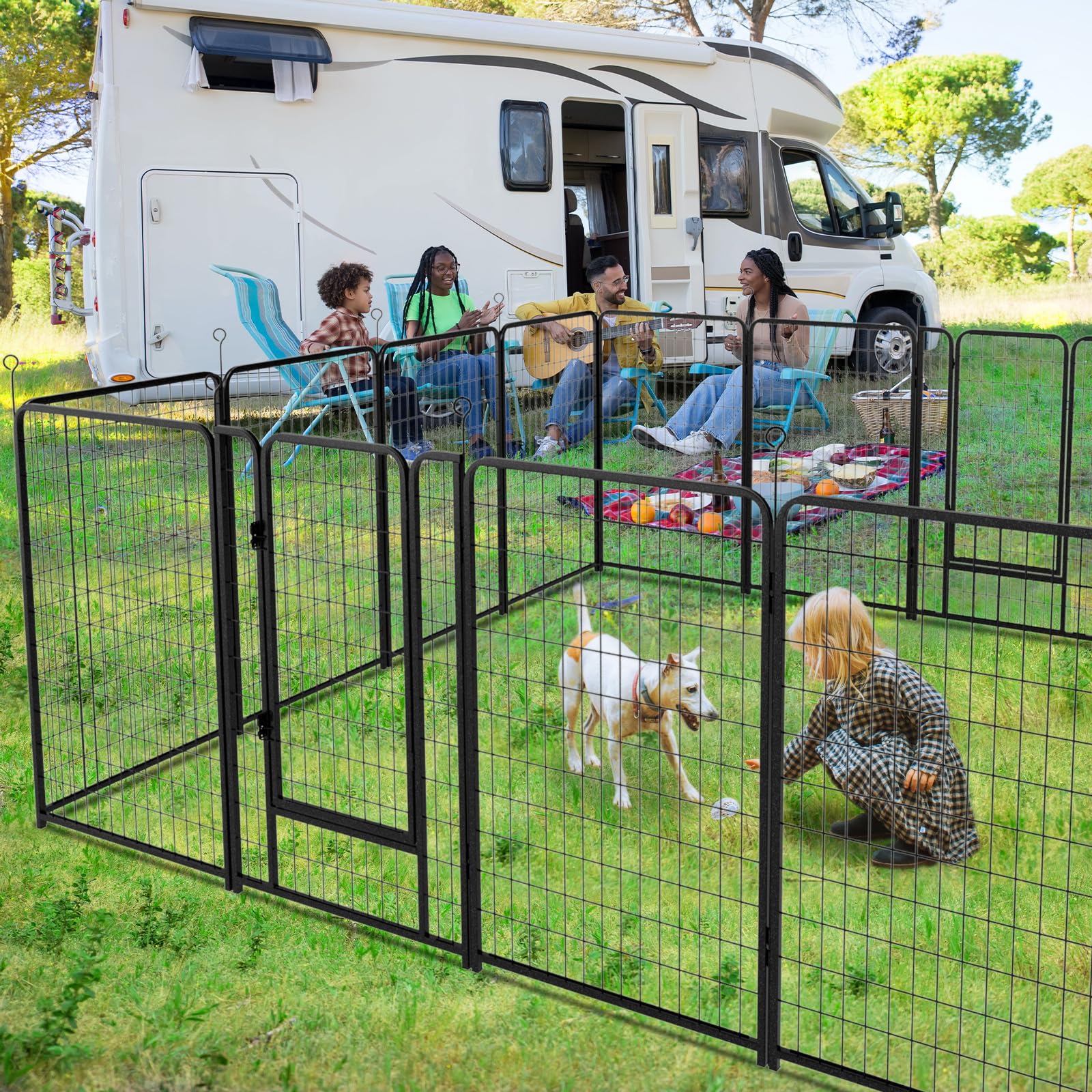 Kfvigoho Dog Playpen Outdoor Extra Wide 16 Panels Heavy Duty Dog Fence 50'' Height Anti-Rust With Doors Portable For Rv Camping