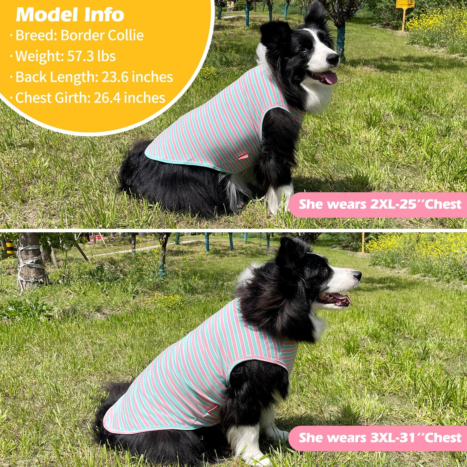 Kyeese 2Pack Dog Shirts Striped T Shirt For Large Dogs Lightweight Clothes Sleeveless Vest Cotton Tank Top, Xxx-Large,Pink+Strip