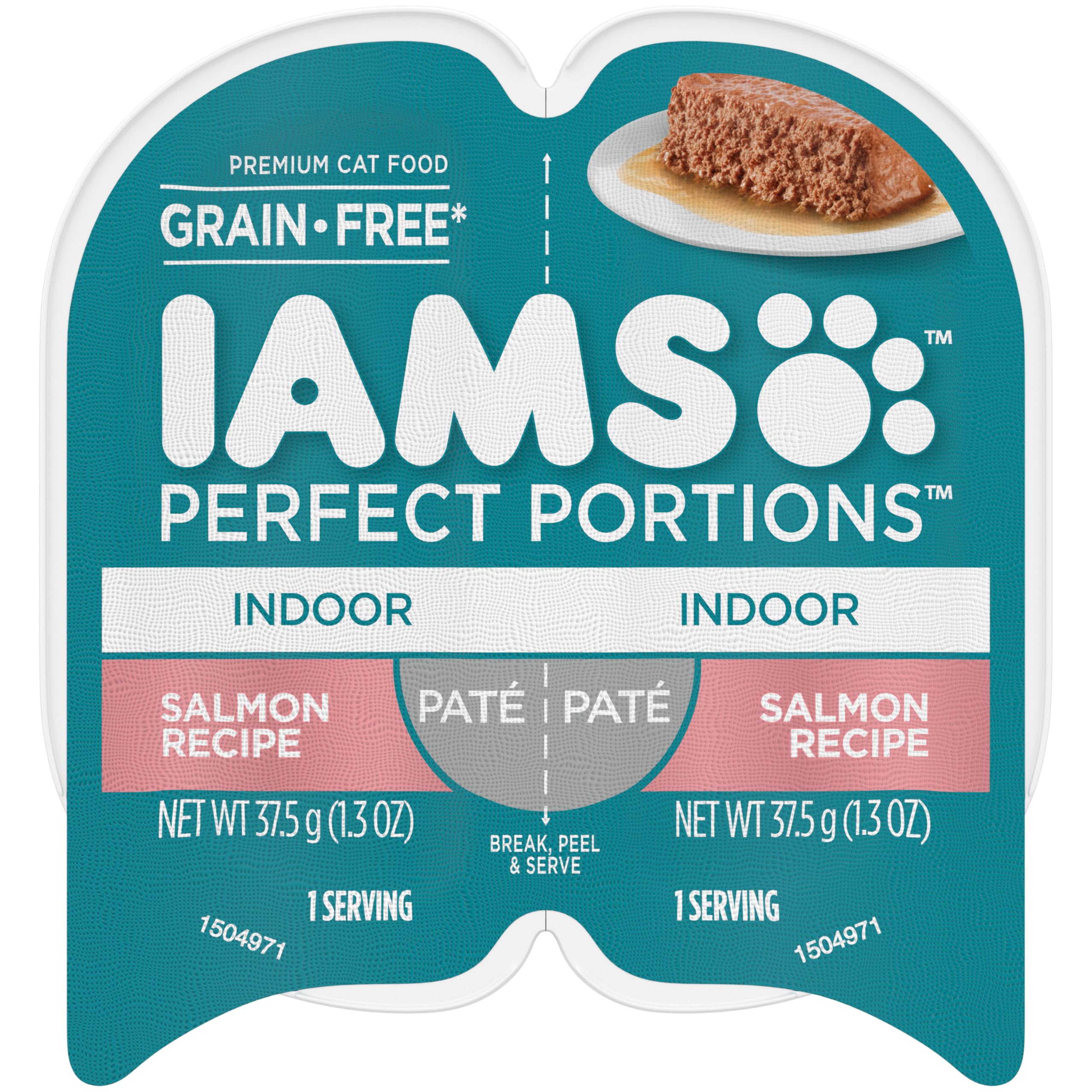 IAMS Perfect Portions Indoor Adult Grain Free Wet Cat Food Pat  , Salmon Recipe, 2.6 oz. Easy Peel Twin-Pack Trays (24 Count, 48
