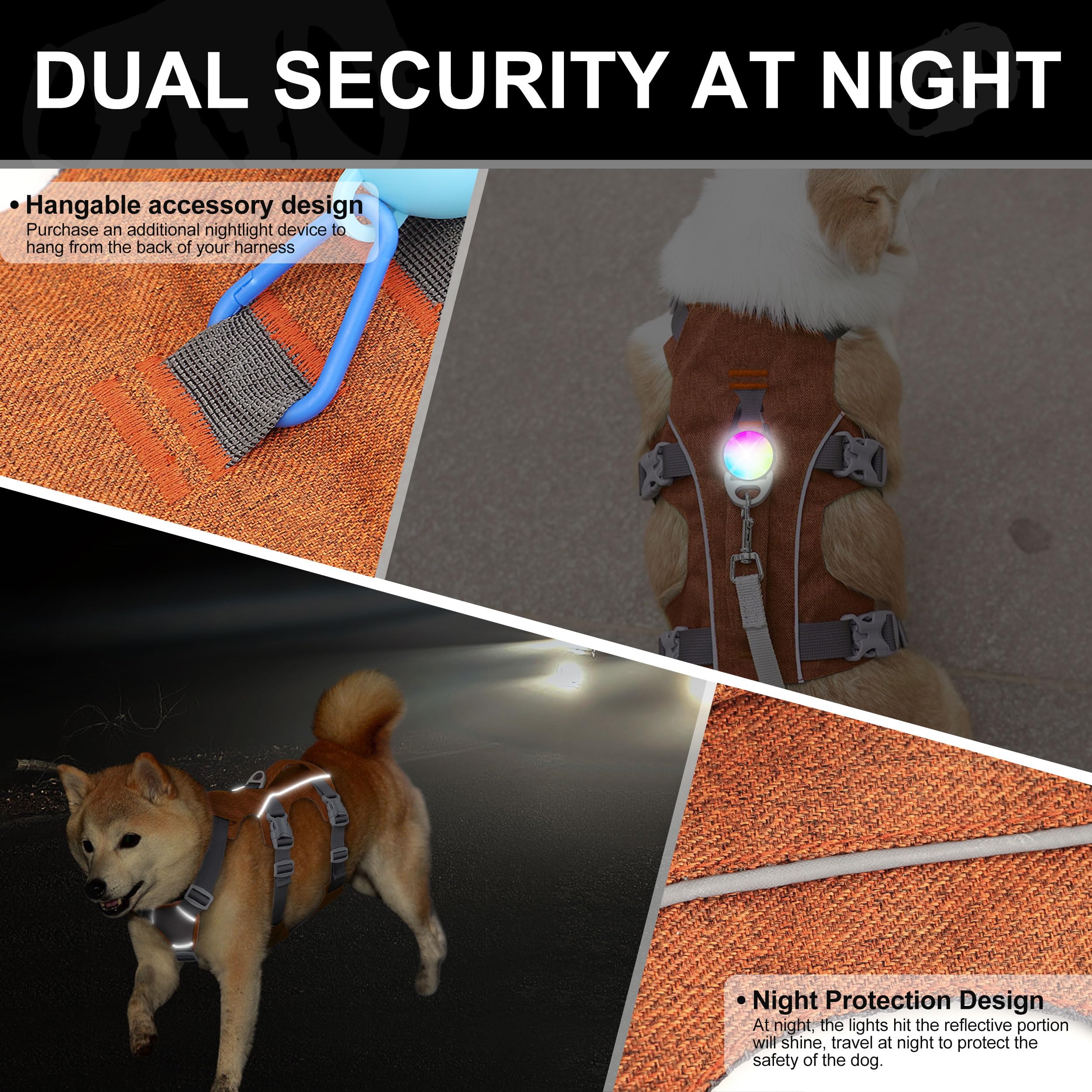 AKAILEA Escape Proof Dog Harness - Reflective, Padded Handle, XS (Chest 14-22", 5-20 lbs), Soft Polyester, Orange