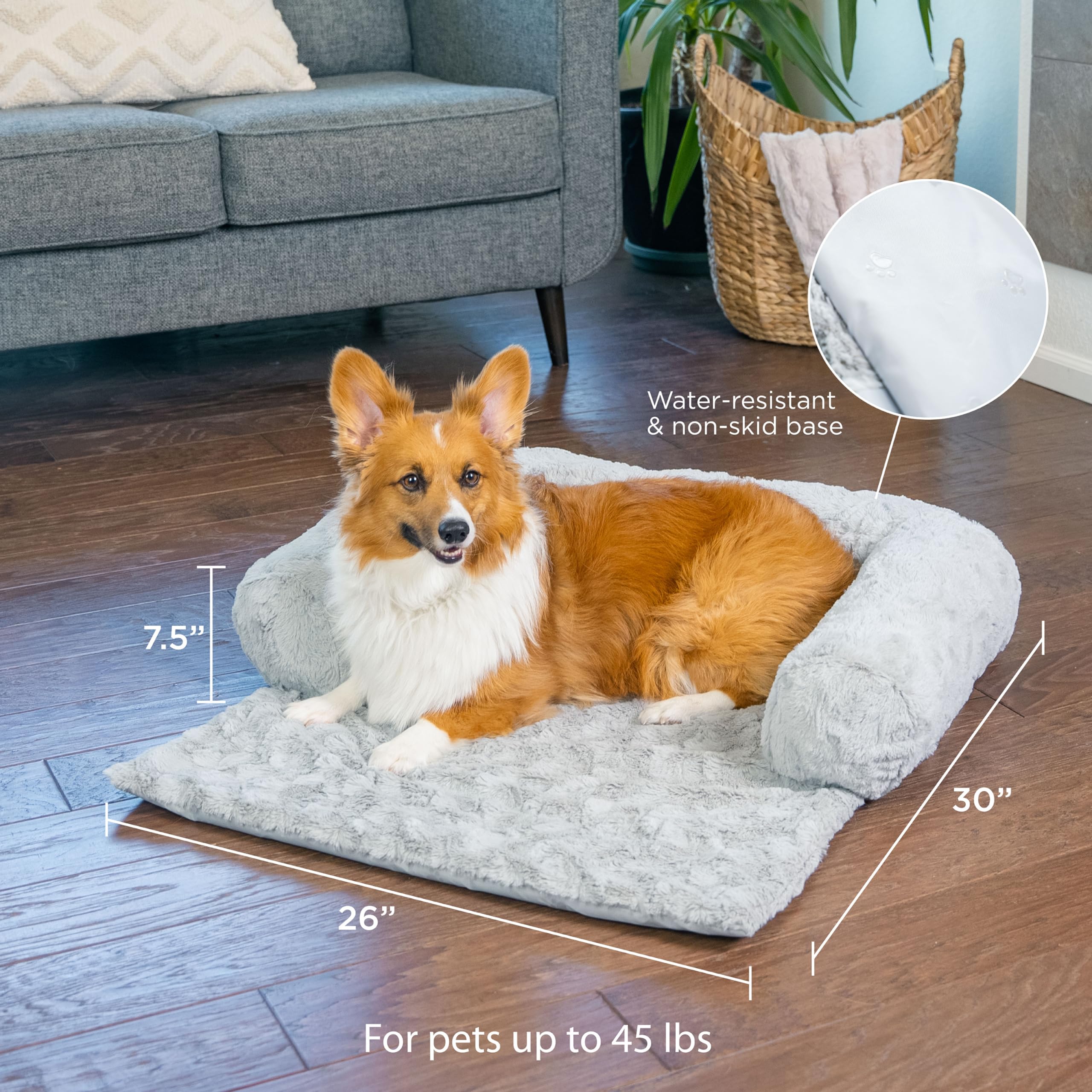 Best Friends By Sheri Calming Dog Blanket With Supportive Bolster, Machine Washable Faux Fur Pet Throw, Gray, Medium