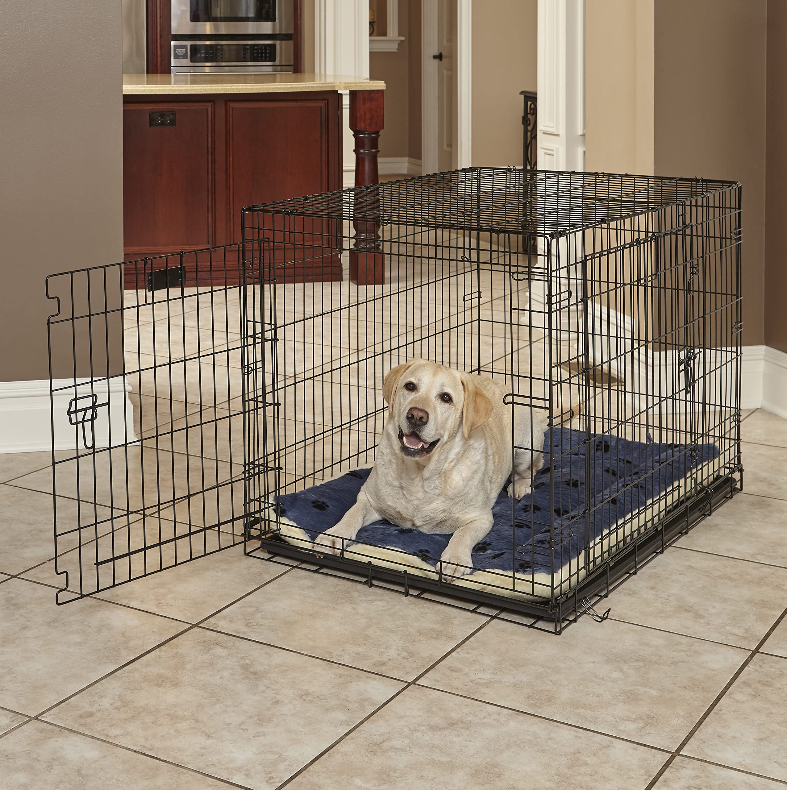 Midwest Homes For Pets Reversible Paw Print Pet Bed In Blue / White, Dog Bed Measures 40L X 26W X 3.5H For Large Dogs, Machine W