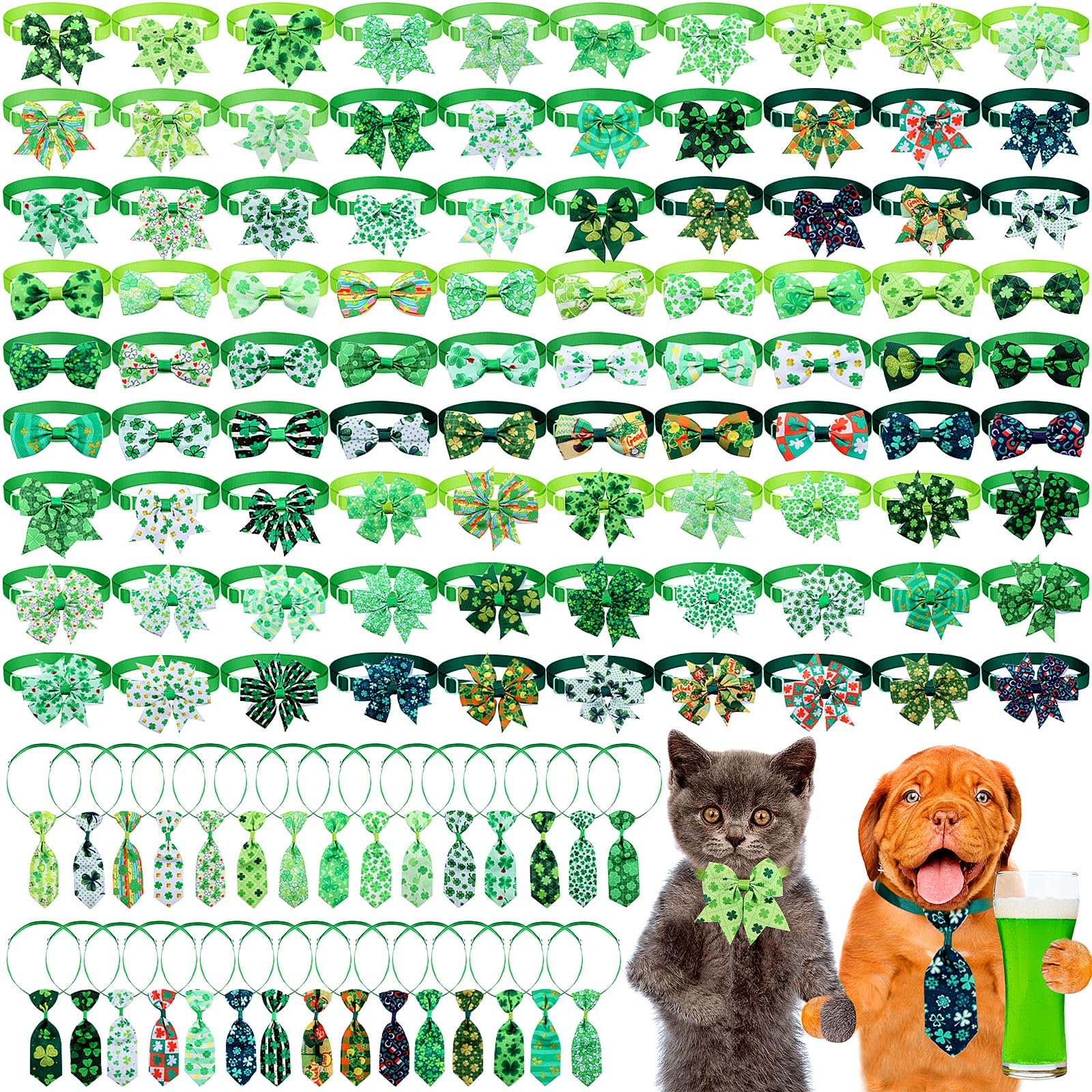 120 Pcs St. Patrick'S Day Dog Bow Tie Collar Set Includes 60 Green Irish Bow Ties For Dogs Dog Grooming Bowtie 30 Dog Neckties 3