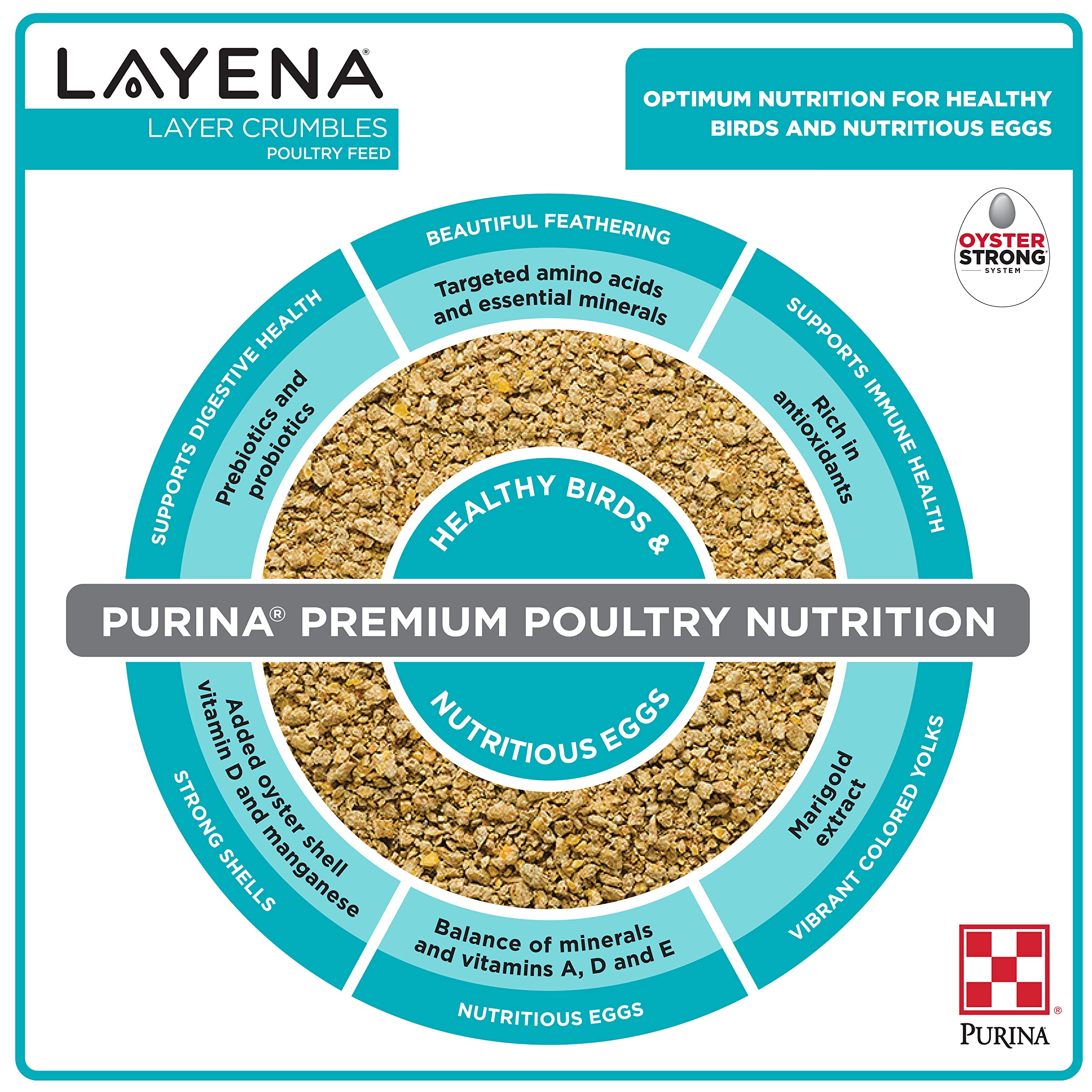 Purina, Layena Crumbles, Chicken Feed for Laying Hens, 50 lbs