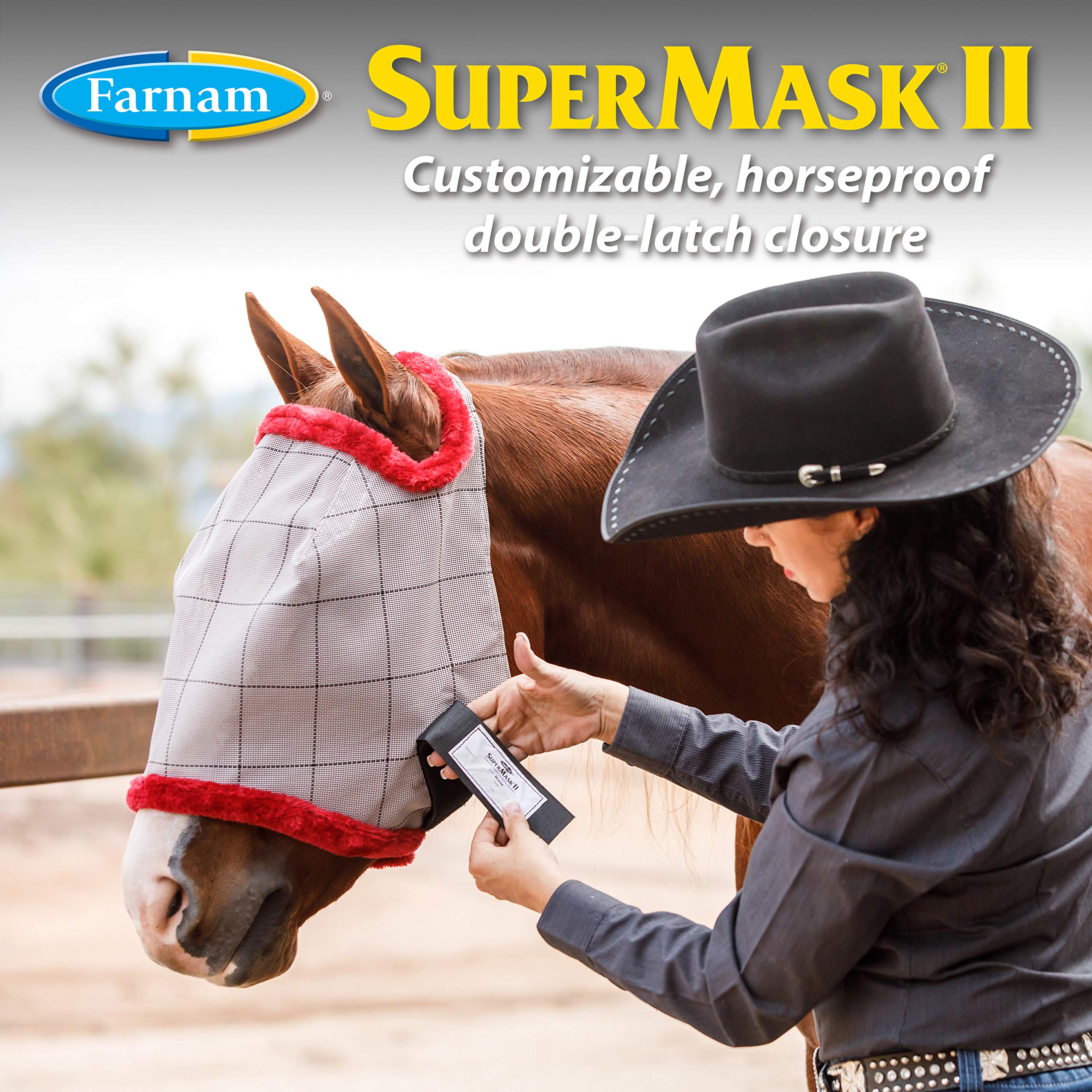 Farnam SuperMask II Classic Horse Fly Mask with Ears, Arabian size, Assorted
