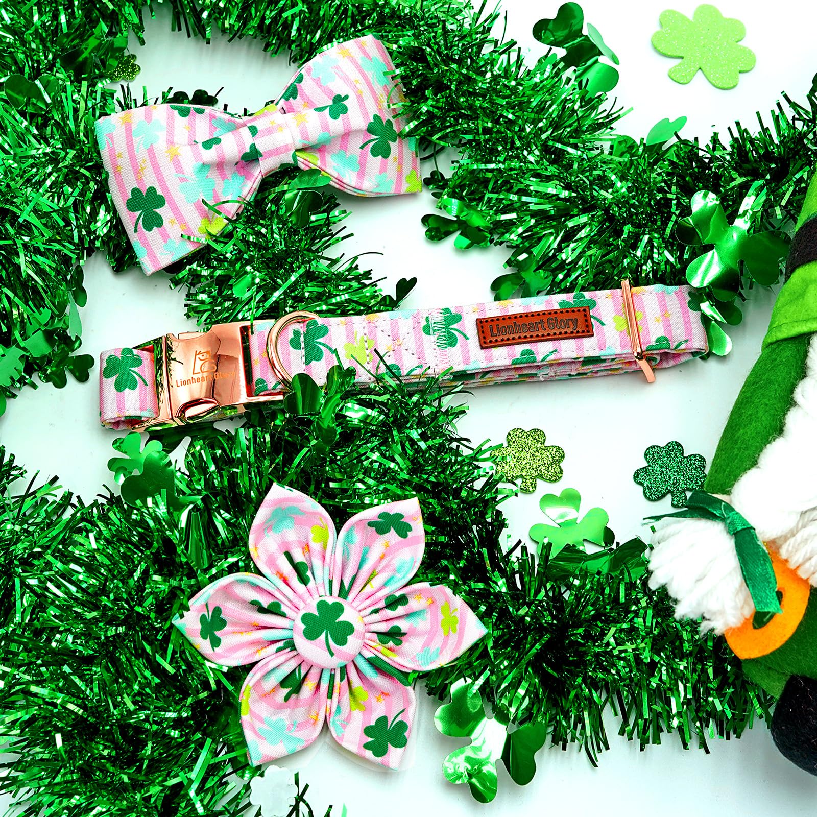 Lionheart Glory St.Patrick'S Day Dog Collar-Lucky Clover Shamrock Dog Bow Collar For Small Dogs Pink Spring Female Trefoil Dog C