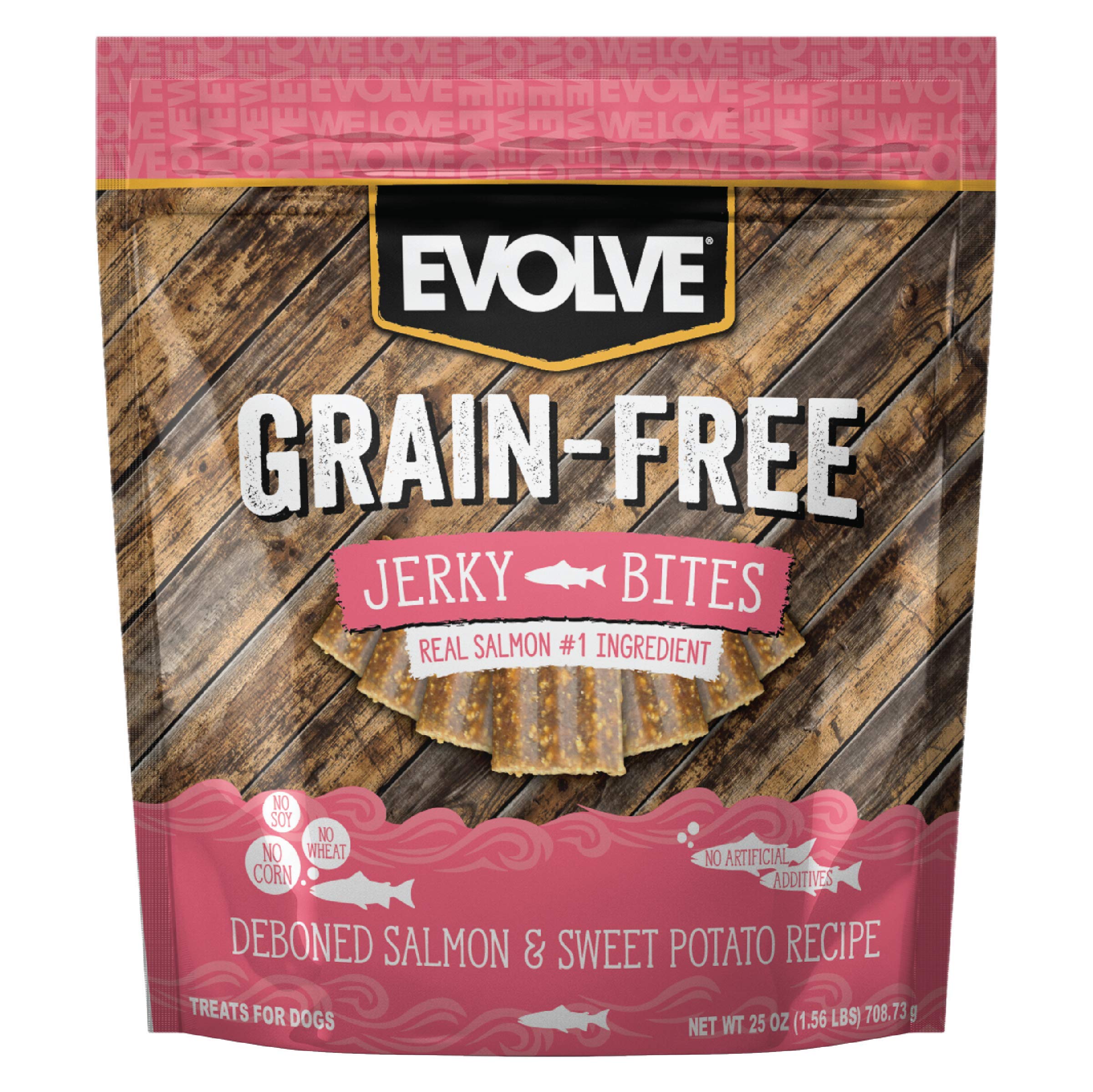 Evolve Grain Free Deboned Salmon and Sweet Potato Jerky Bites Dog Treats, 25oz