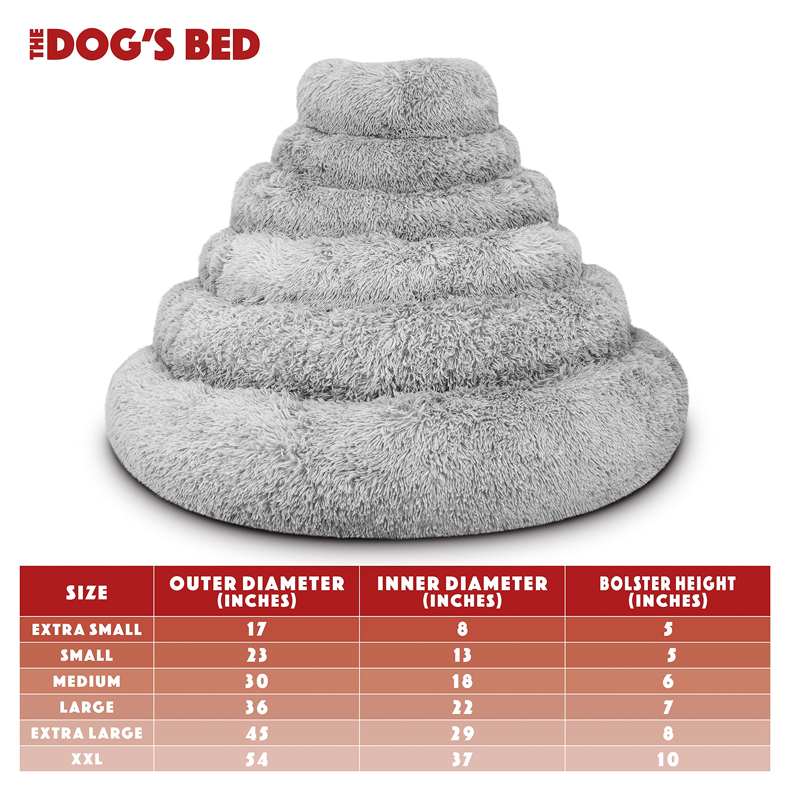 The Dogs Bed Sound Sleep Donut Dog Bed, Med Silver Grey Fur Calming Nest Bed, Veterinary Approved