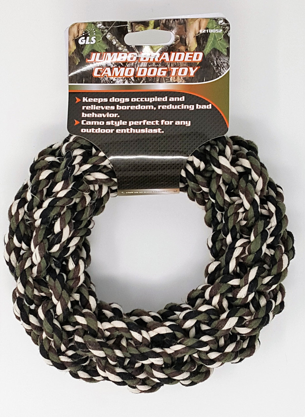 Gls Jumbo Braided Camo Rope Dog Toy, Heavy Duty Rope Chew Toy, Pull Ring Design