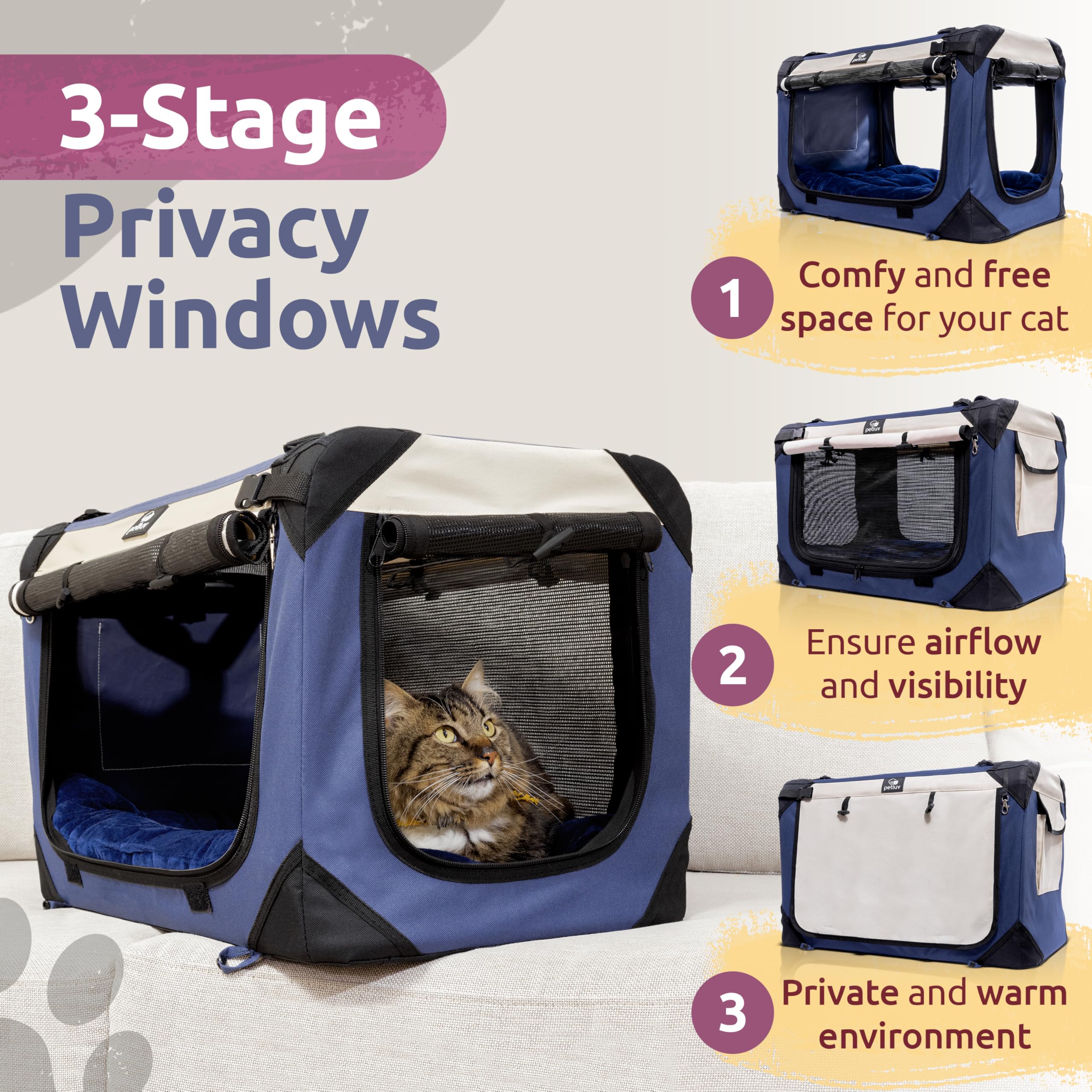 Large Cat Carrier & Dog Carrier for 2 Cats or Medium Dog. Soft Sided Pet Carrier for Travel. Collapsible, Portable with Soft Bed